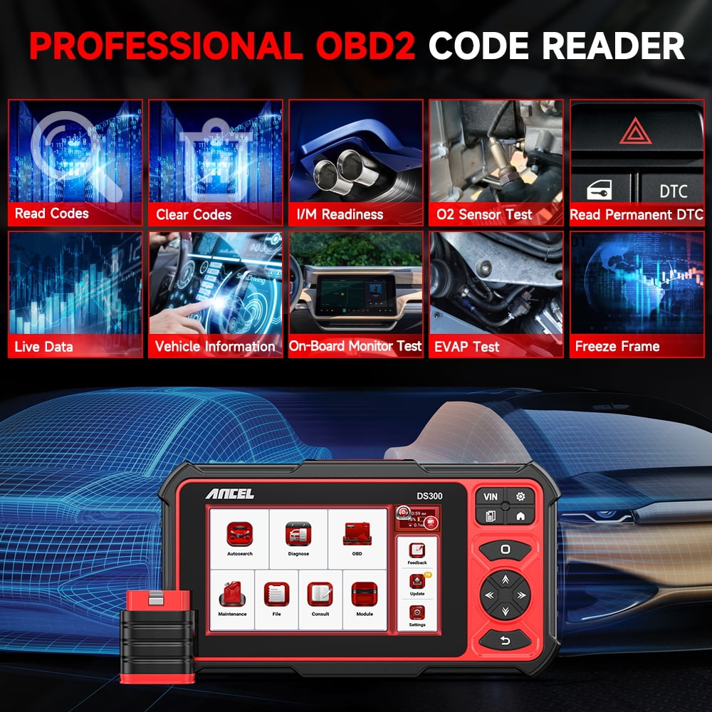 ANCEL DS300 Bi-Directional OBD2 Diagnostic Scan Tool, Full System Vehicle Scanner with 28+ Reset Services (Red) cumsb