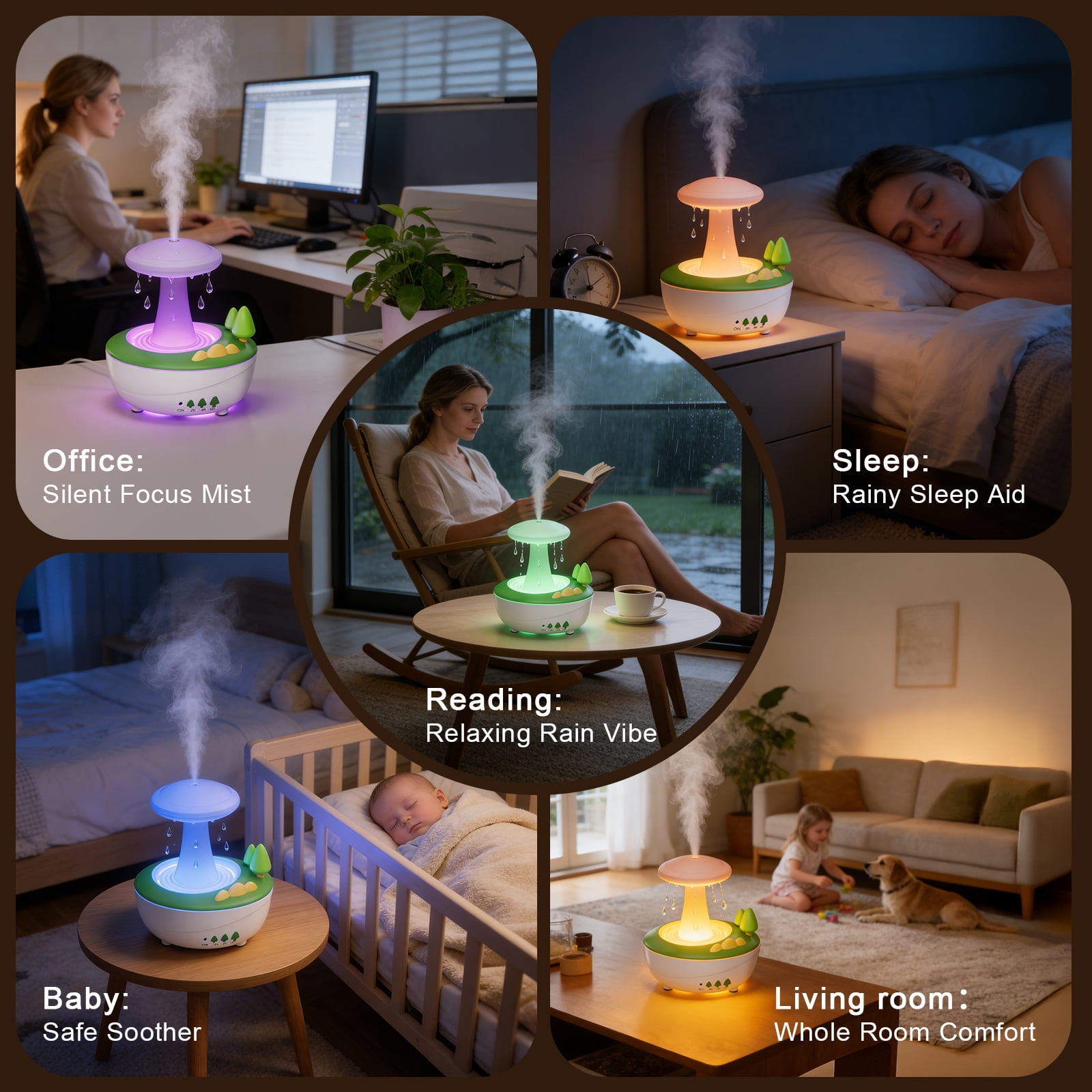Fimilo Raindrop Essential Oil Diffuser, Ultrasonic Humidifier with White Noise & LED Ambient Light (White, 9.47 fl oz) iporq
