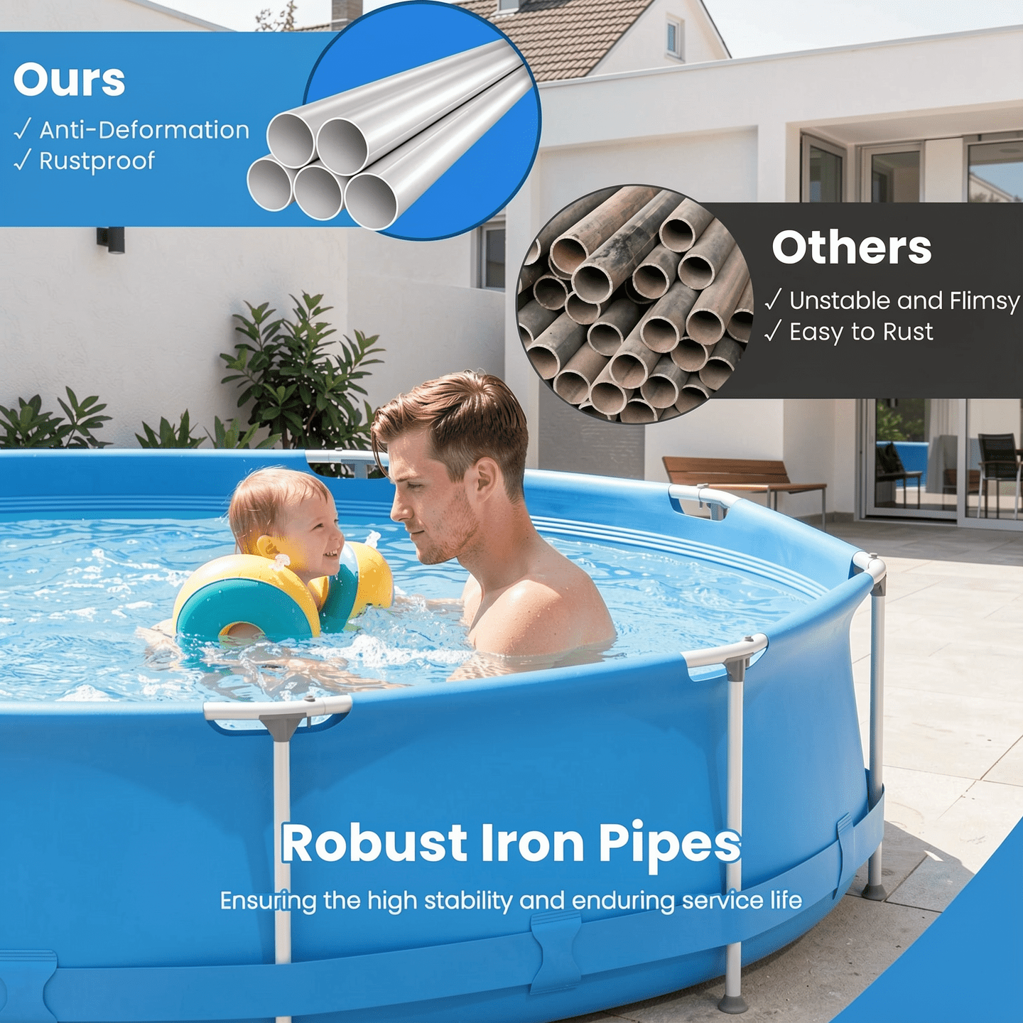 Airfind Round Above Ground Swimming Pool with Iron Frame and Cover (Blue, 12 ft x 30 in) ozlb0