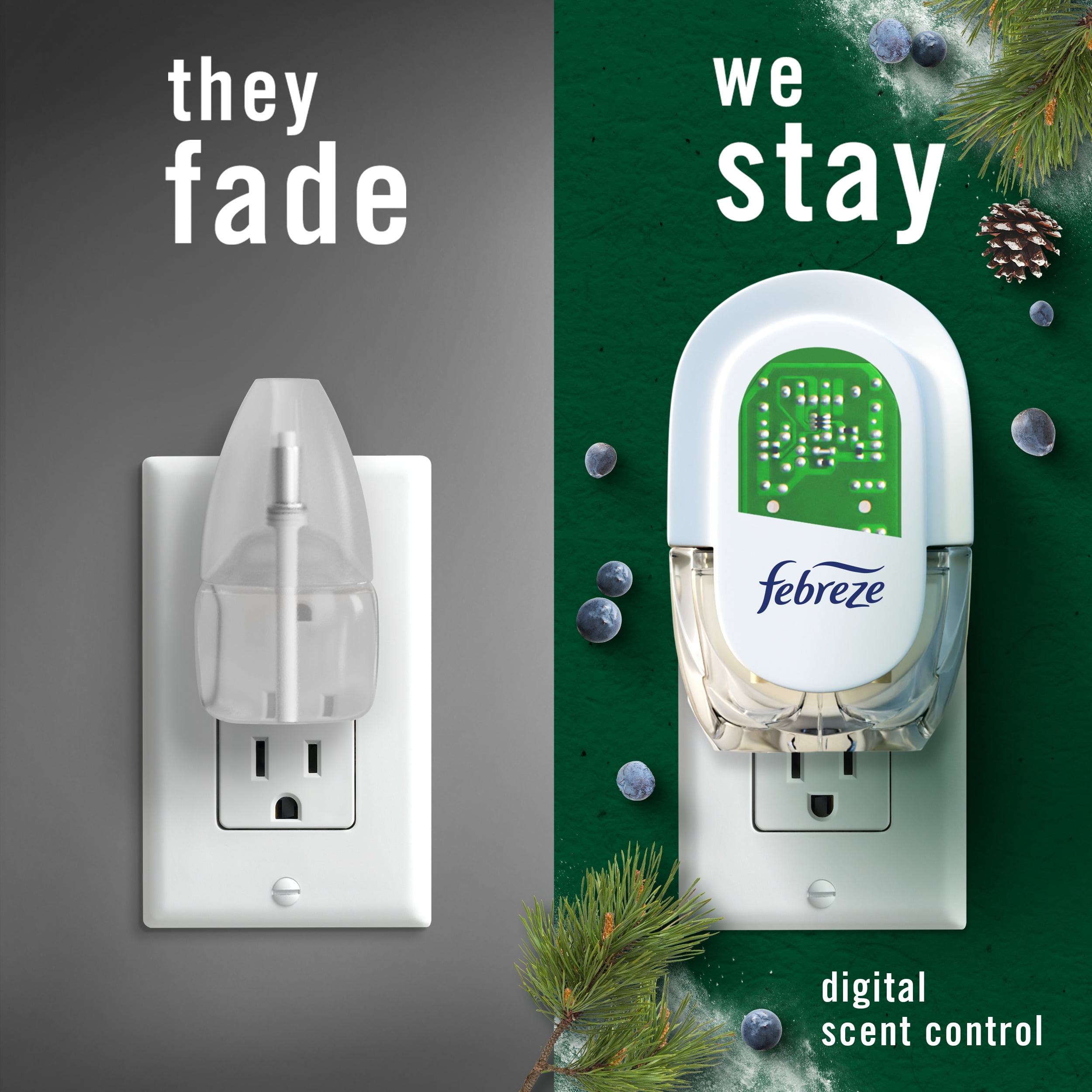 Febreze Fade Defy PLUG Air Freshener Refill, Pine & Berry Scent, Odor-Fighting Oil (2 Refills) z707x