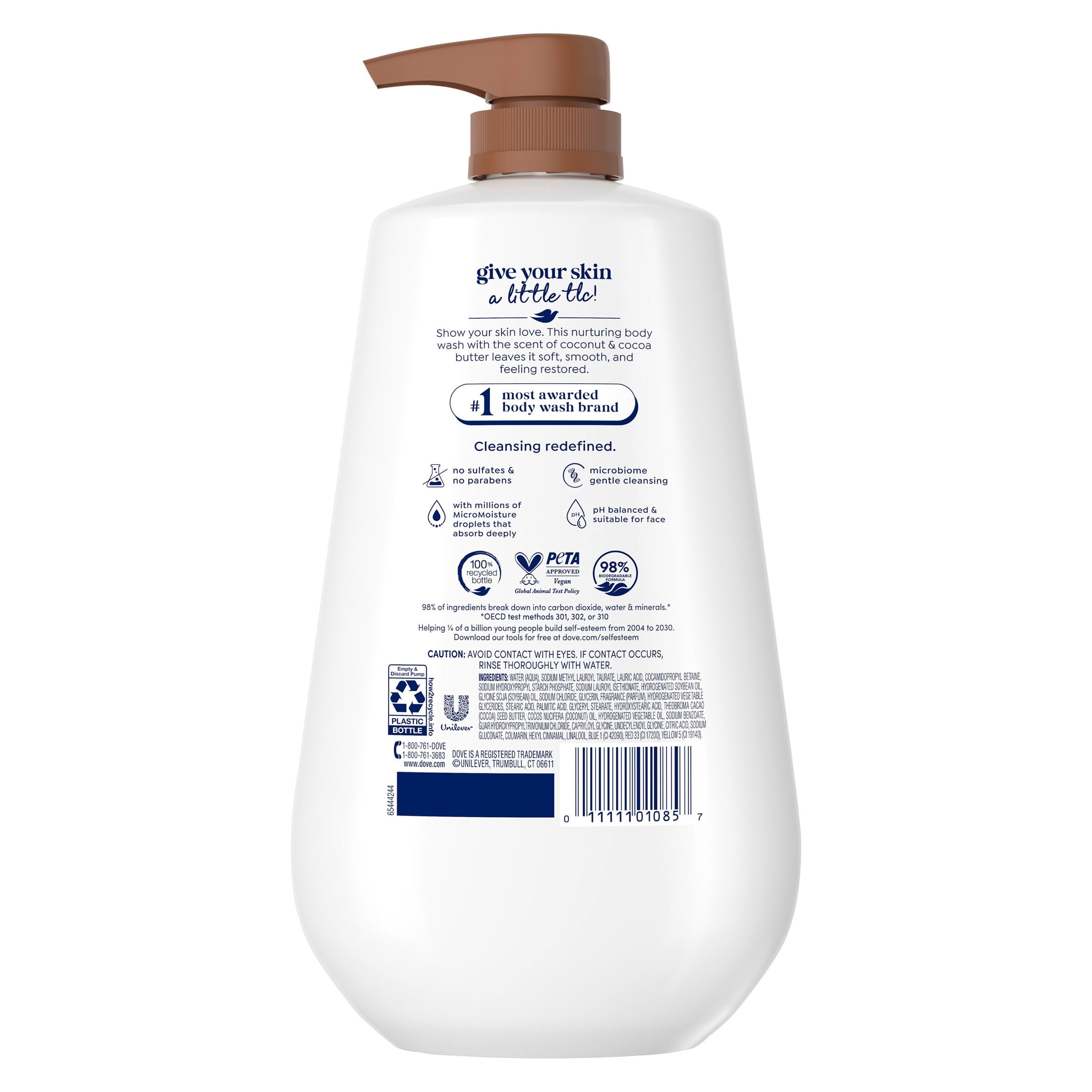 Dove Restoring Body Wash with Coconut and Cocoa Butter, Moisturizing Skin Cleanser (30.6 fl oz) fhi3w