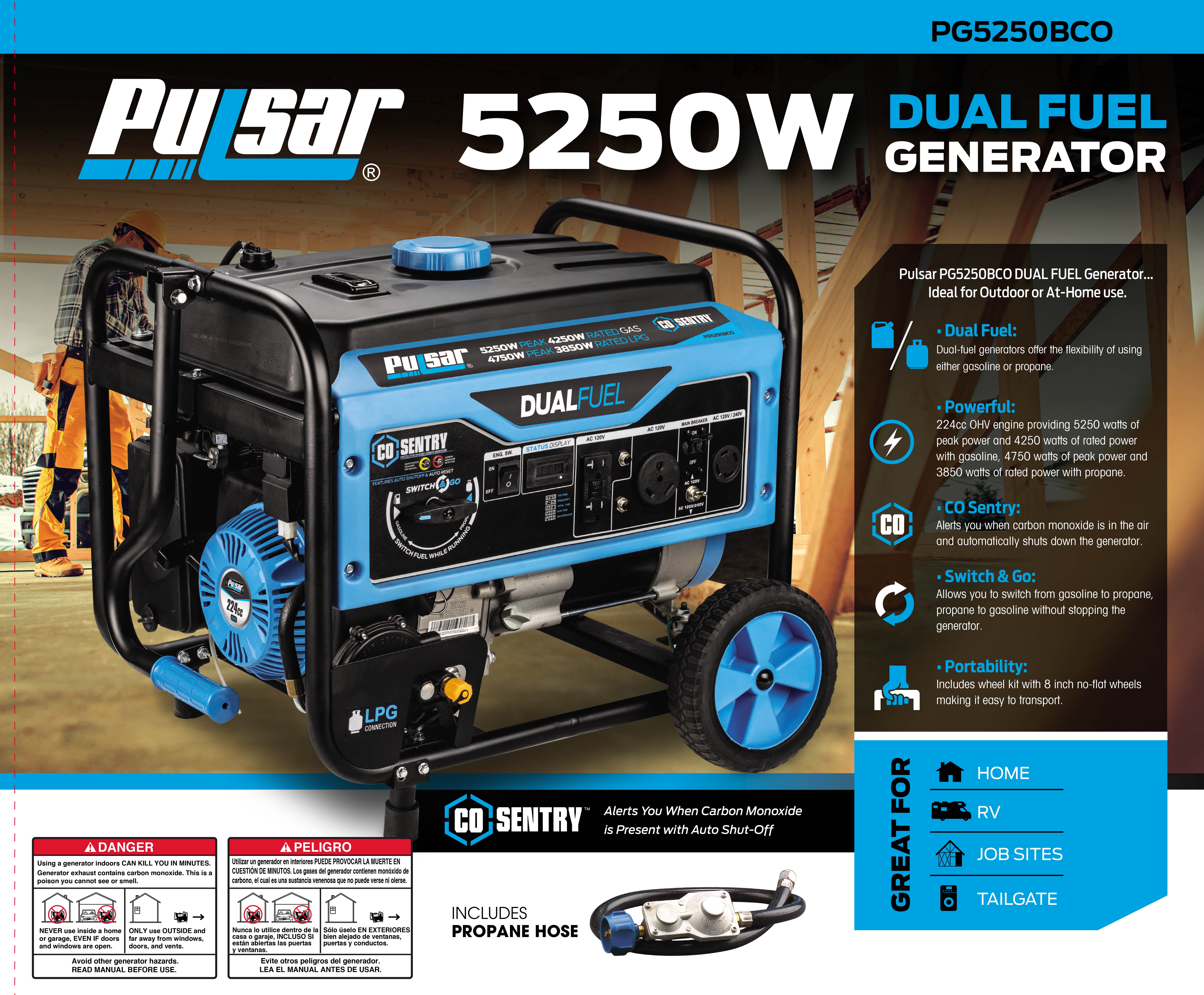Pulsar 5,250-Watt Dual Fuel Portable Generator with CO Sentry (5,250 Watt) juk0z