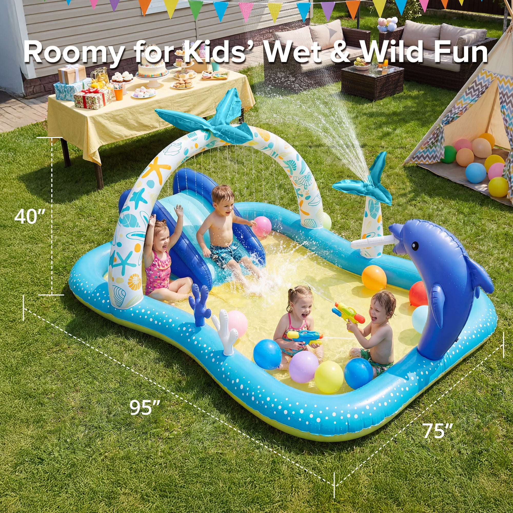 Sable Inflatable Rectangular Swimming Pool for Kids and Family, Durable Outdoor Backyard Pool (Blue, 95 x 75 x 40 in) 76obk