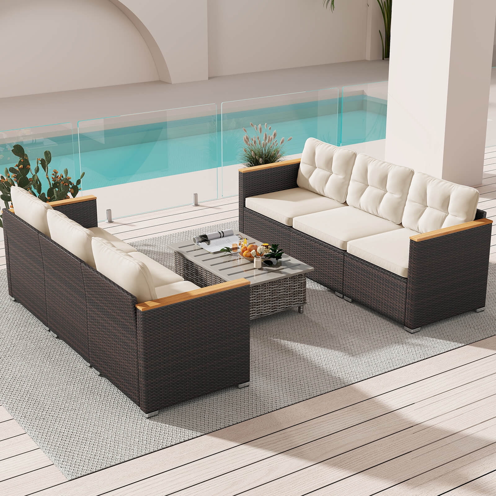 Costway 3-Seat Patio Sofa PE Rattan Wicker Outdoor Furniture Set (White, 76 in x 26 in x 25.5 in) 7z5df