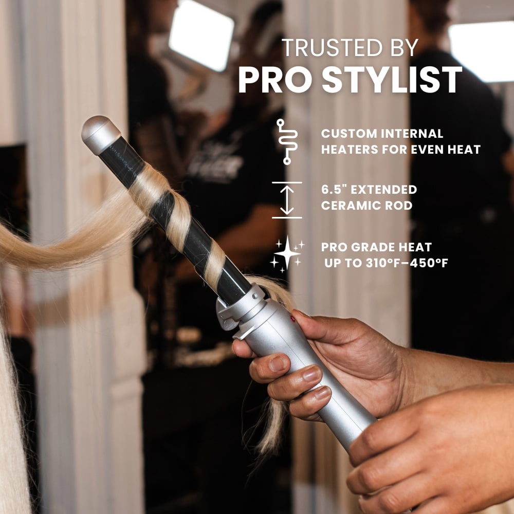 The Beachwaver Co. Pro Series Ceramic Rotating Curling Iron (Silver, 1.25 in) 1eusa