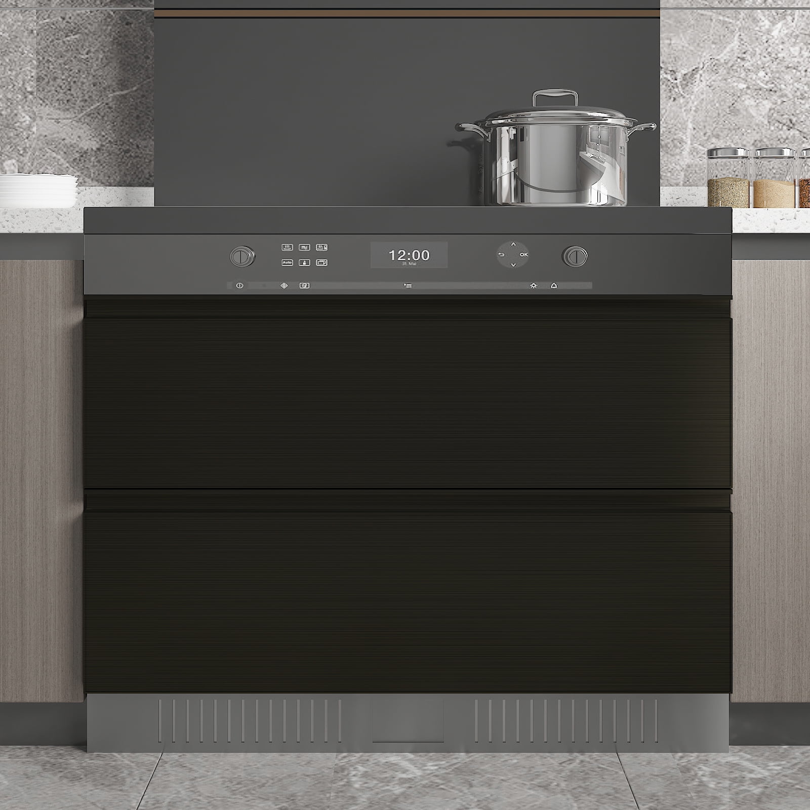 CHIHUT Peel and Stick Contact Paper, Waterproof Brushed Metallic Vinyl Wallpaper for Kitchen Countertops and Cabinets (Black, 17.7 in x 100 in) hcd8m
