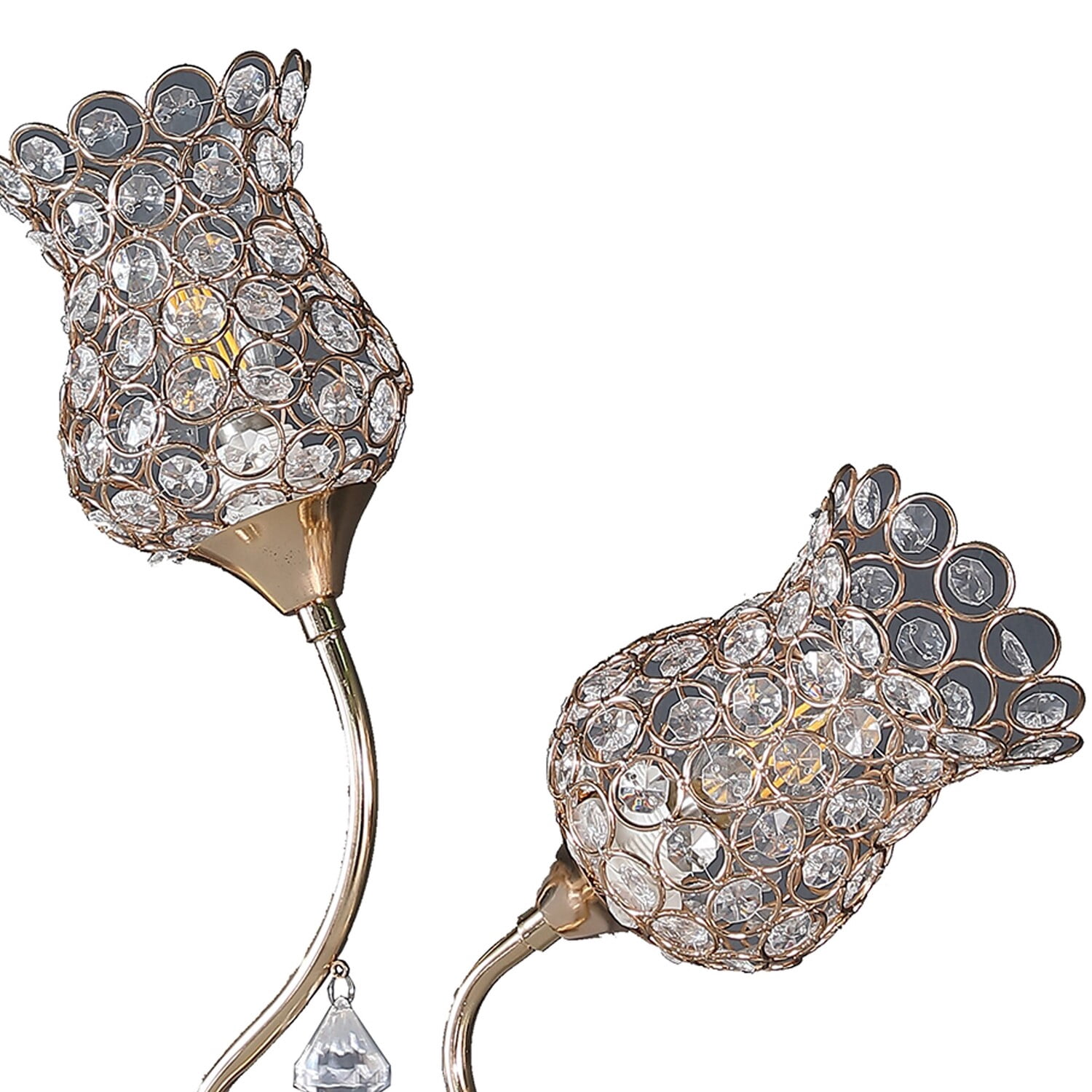 Saltoro Sherpi Metal Table Lamp with Floral Trumpet Shade and Crystal Accents (Gold, 24 in) i31dk