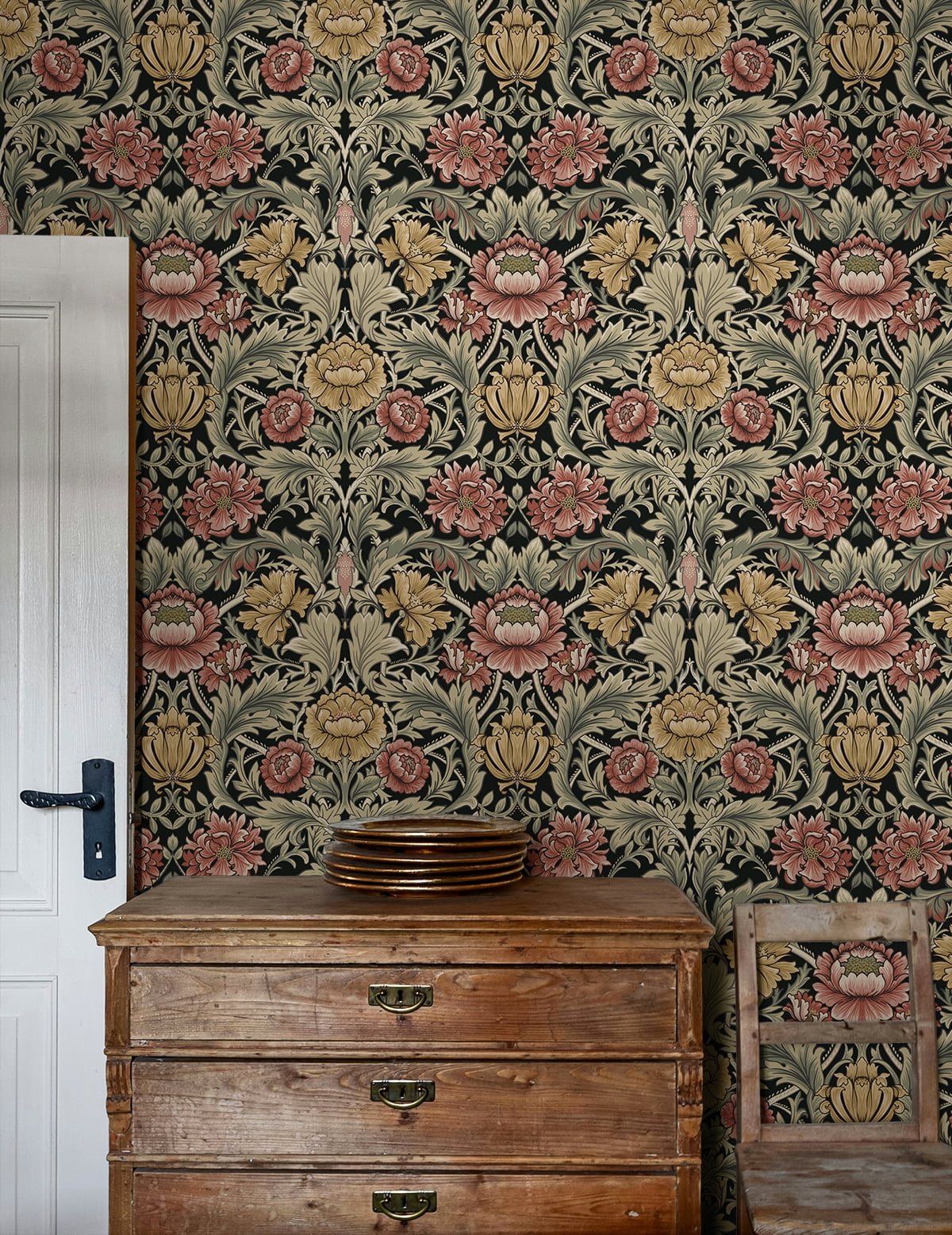 Harry & Grace Ebony Acanthus Floral Cameo Peel and Stick Wallpaper (Black, 20.5 in. x 18 ft.) 52f3c