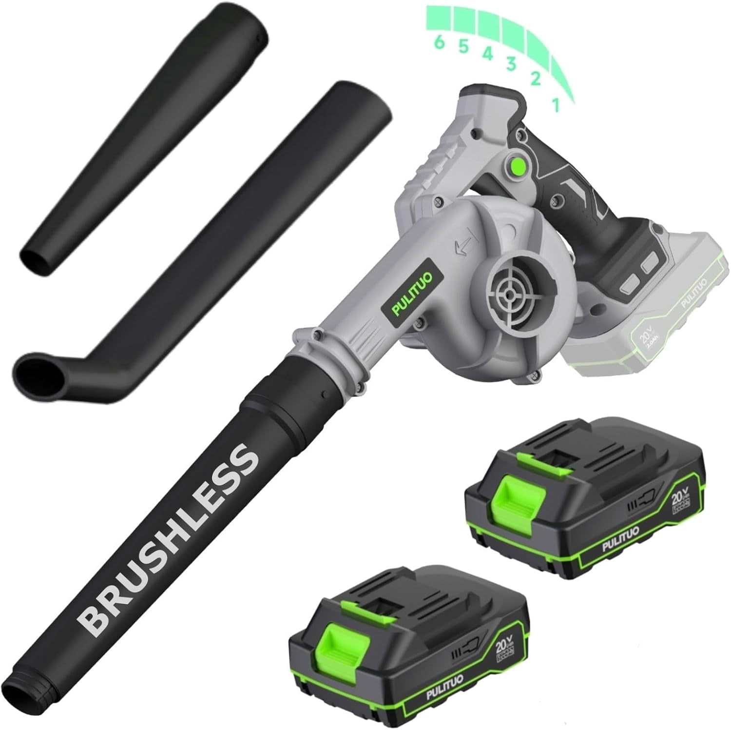 Pulituo 20V Cordless Leaf Blower, High-Velocity Electric Yard Sweeper with 2 Batteries & Charger (120MPH, 3 lb) pg8ao