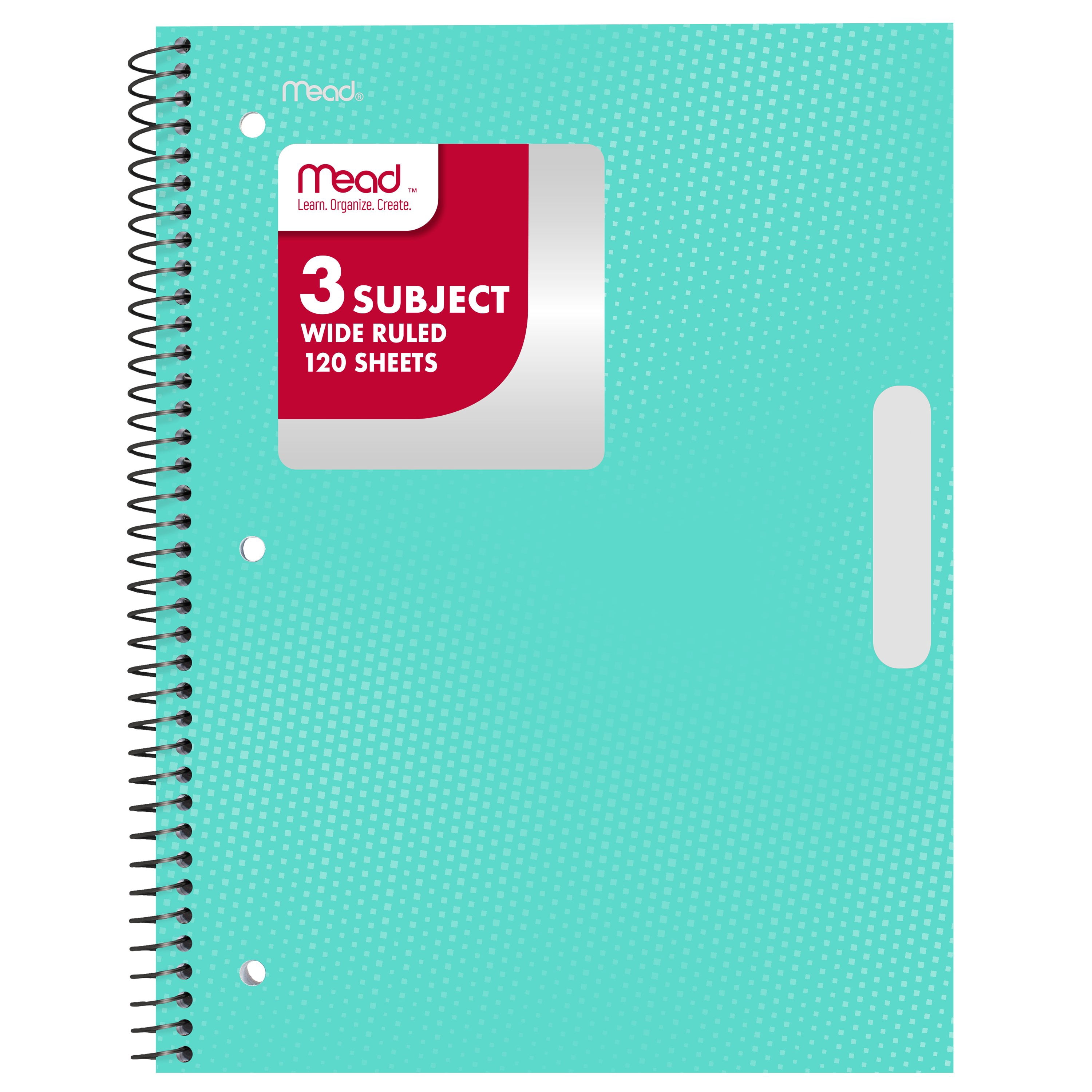Mead 3 Subject Wide Ruled Spiral Notebook, Durable Poly Cover, Perforated Sheets (Pastel Green, 8 in x 10.5 in) s91ga