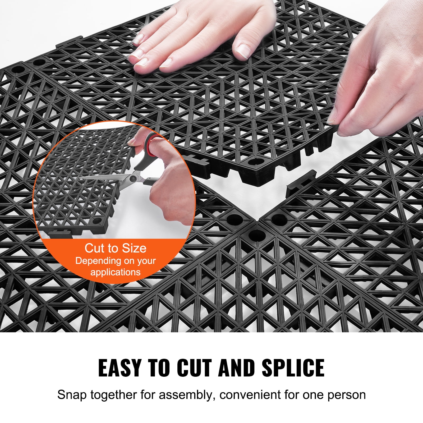 SKYSHALO Interlocking Floor Mats Waterproof Non-Slip PVC Tiles (Black, 50 Piece, 12 in x 12 in) elmli