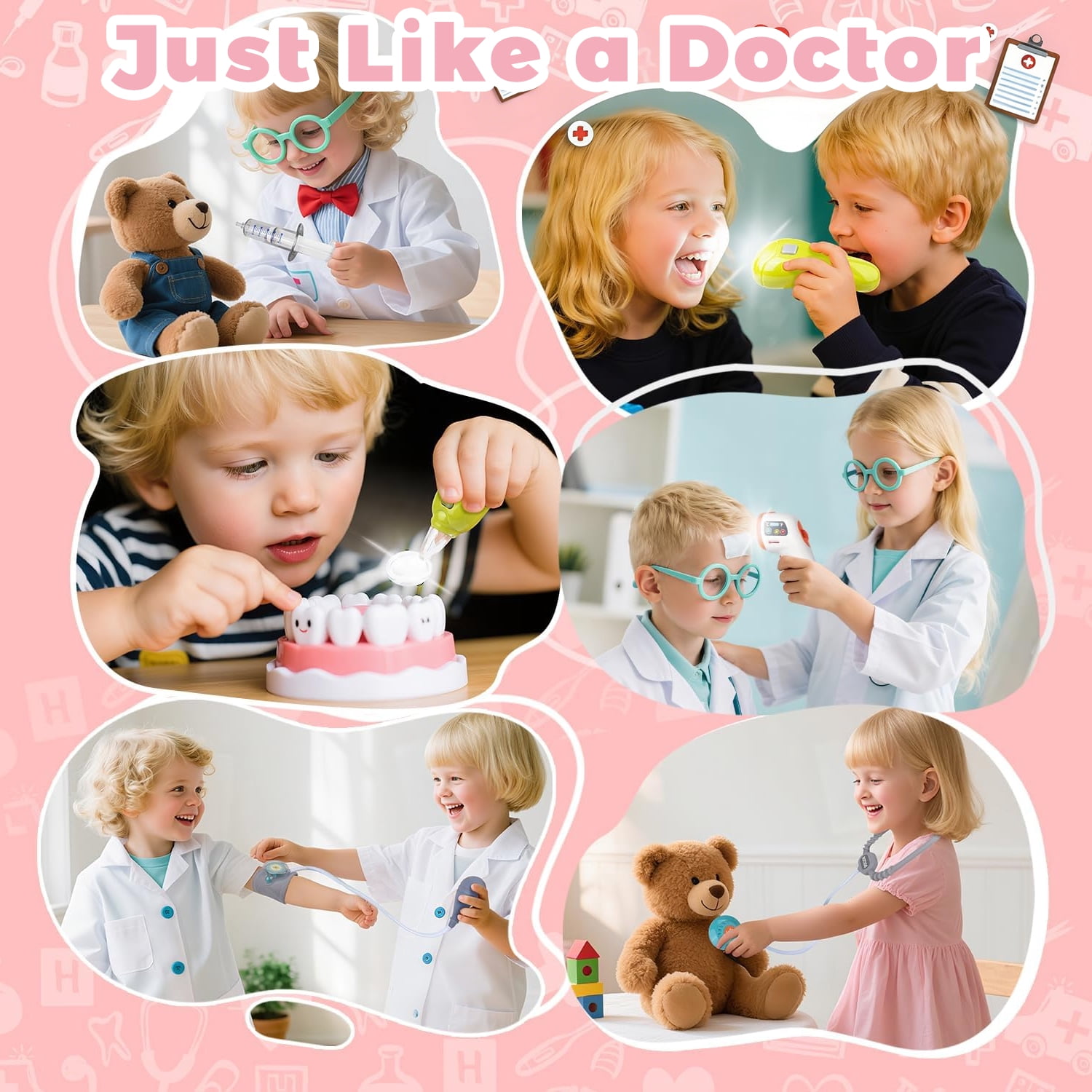 LINXUXIE Doctor Medical Play Set with Mobile Cart, Pretend Play Role Play Activity Center (Pink, 1 Set) huslj