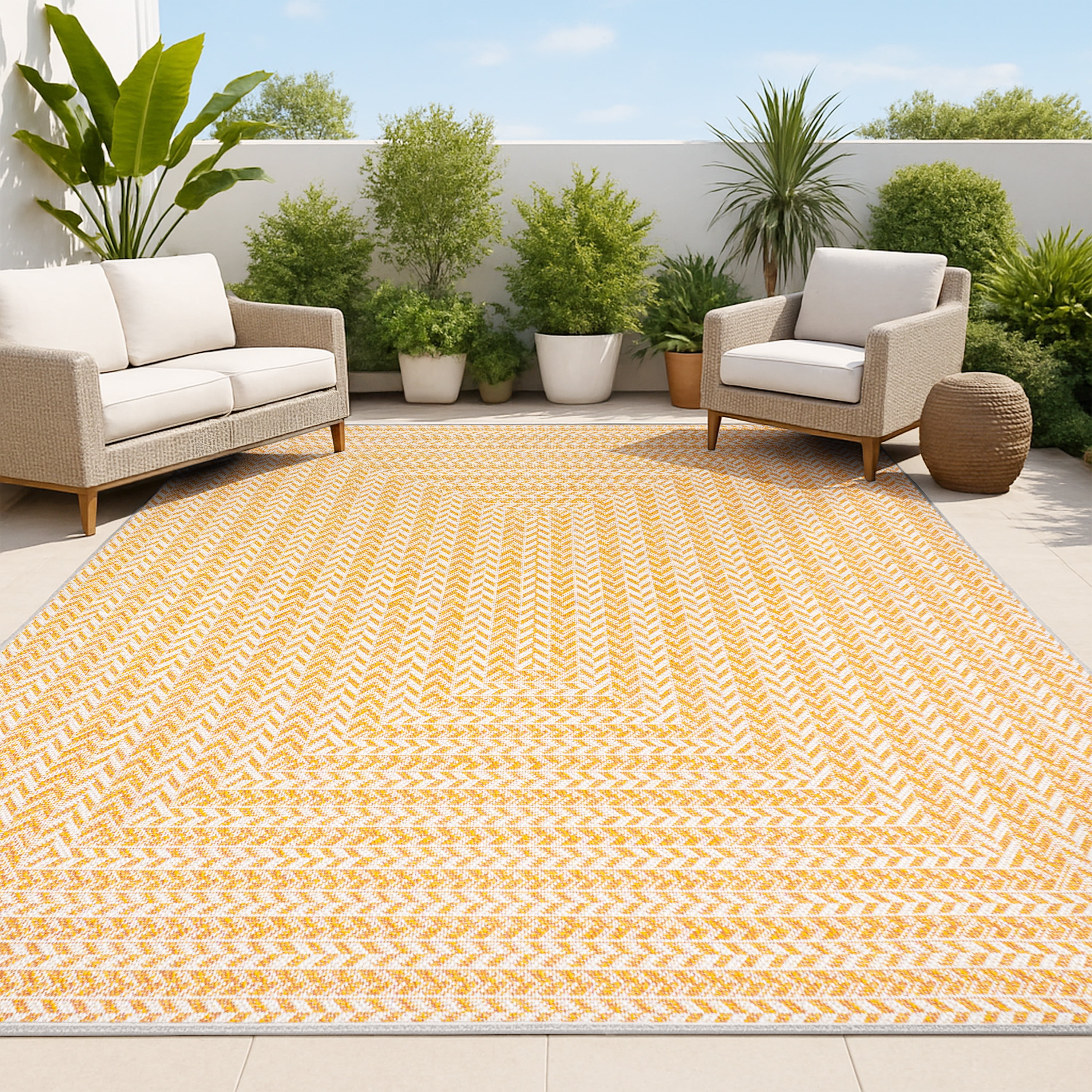 JONATHAN Y Santa Monica Area Rug, Chevron Concentric Squares Modern Indoor Outdoor Decor (Orange and Cream, 8 ft x 10 ft) y4005