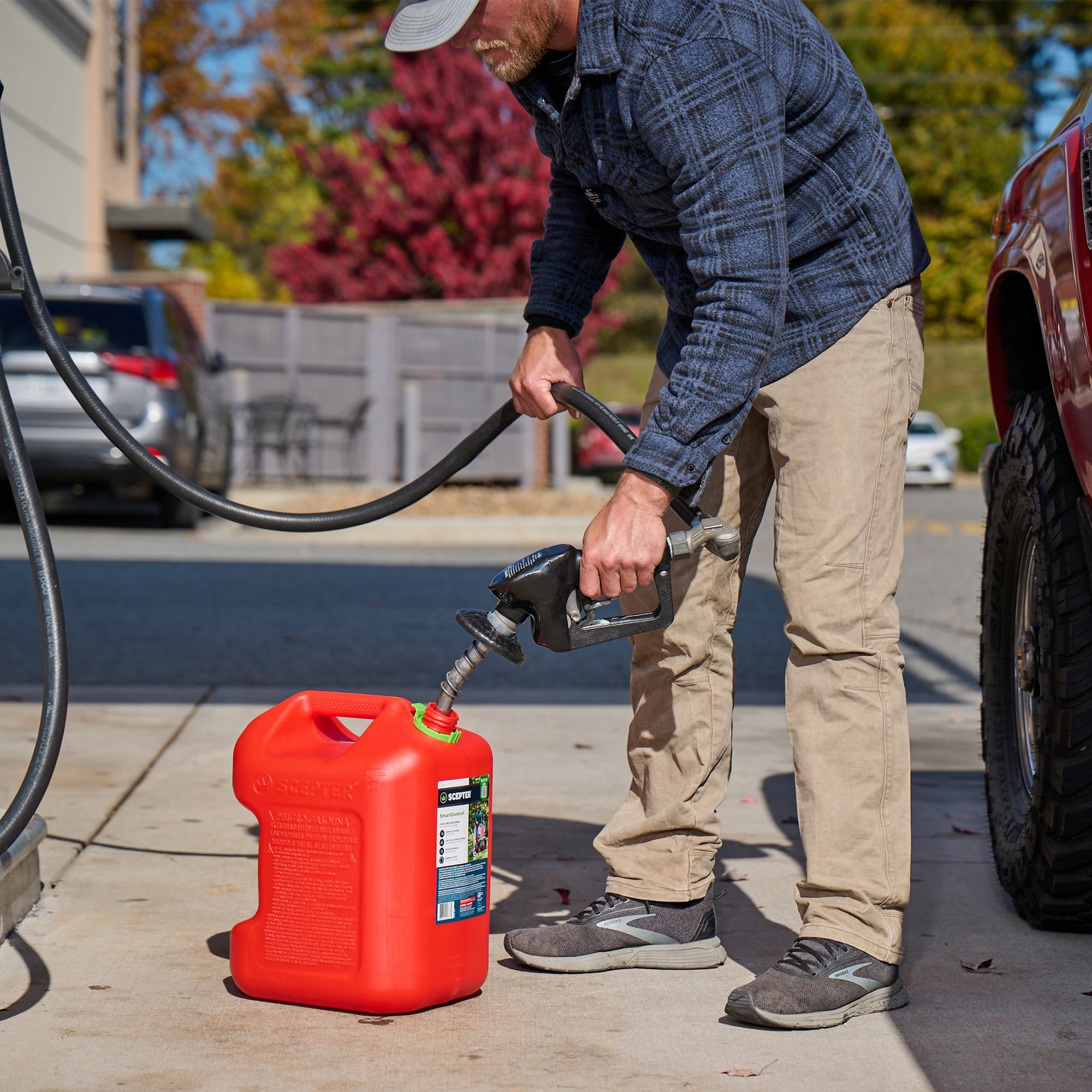 Scepter SmartControl Gasoline Fuel Jug with Funnel (Red, 5 Gallon) in3ii