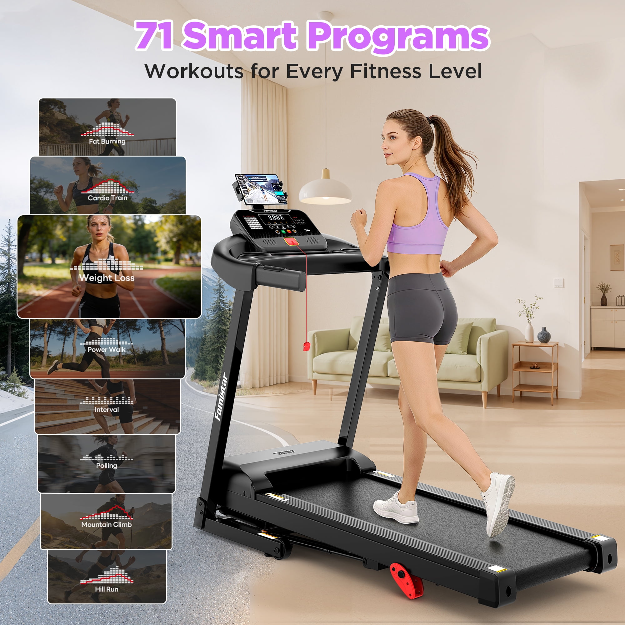 Famistar Folding Electric Treadmill for Home, Portable Exercise Machine with Adjustable Incline, APP Control, Bluetooth Speakers (320 lb Capacity) b497y