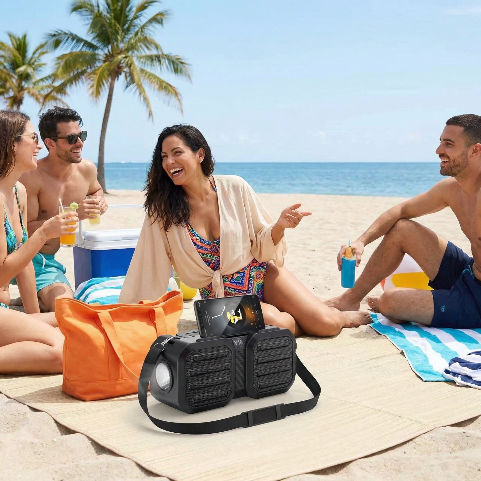 MiracDan Portable Outdoor Bluetooth Speaker with Solar Charging, Subwoofer, and LED Flashlight (Black, 80W) jqm48