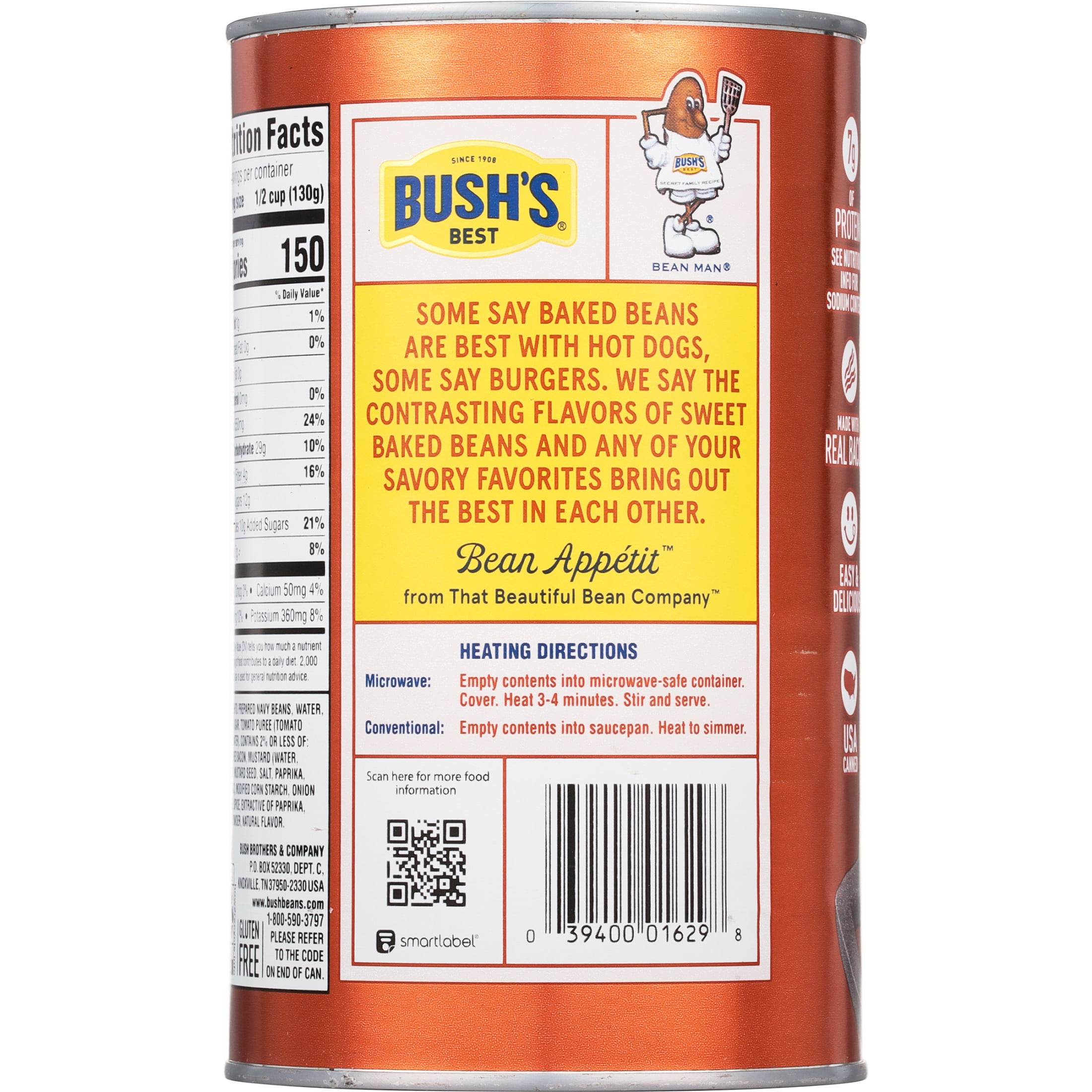 BUSH'S Homestyle Baked Beans, Slow-Cooked Navy Beans with Bacon (55 oz) qwscl