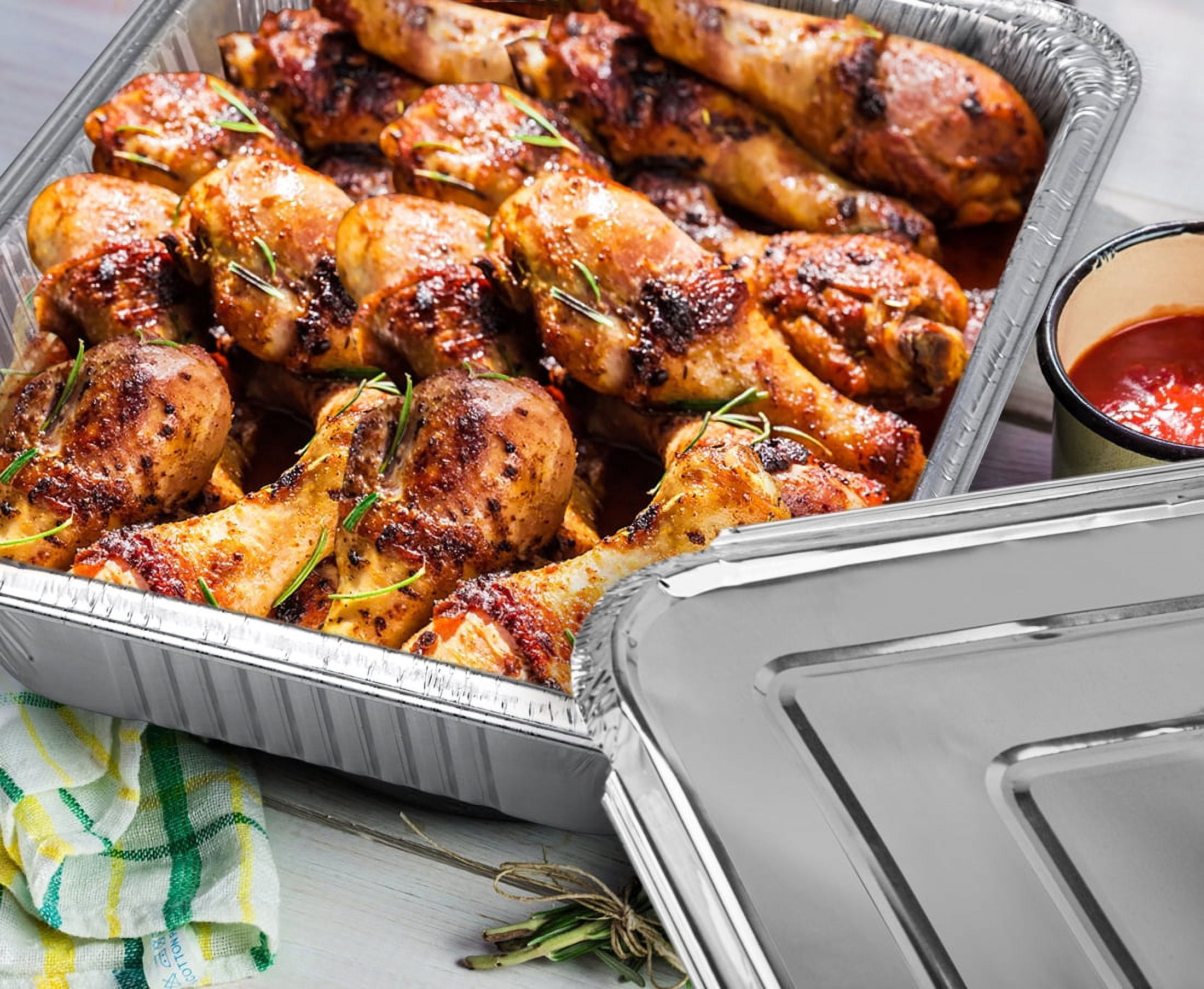 Treamon Disposable Aluminum Foil Pans with Lids, Heavy-Duty Rectangular Food Containers (Silver, 10 Count, 9 in x 13 in) yywl2