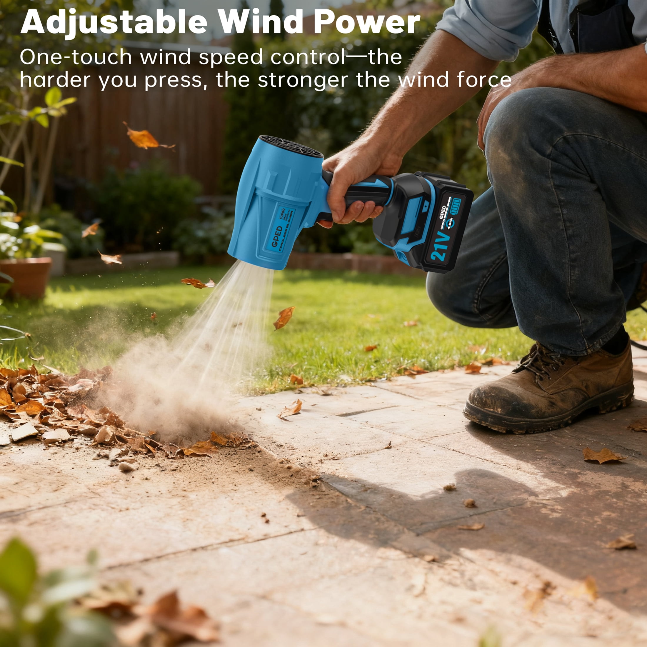 GPED Cordless Leaf Blower, Electric Handheld Power Blower for Lawn and Patio Cleaning (Blue, 2.4 lb) u5qhd
