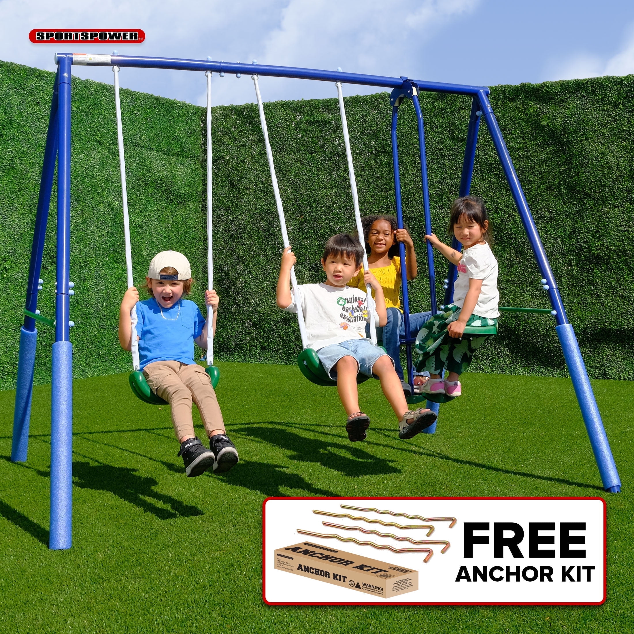 Sportspower Metal Swing Set with 2 Swings and 2-Person Glide Ride (Blue, 1 Set) avu08