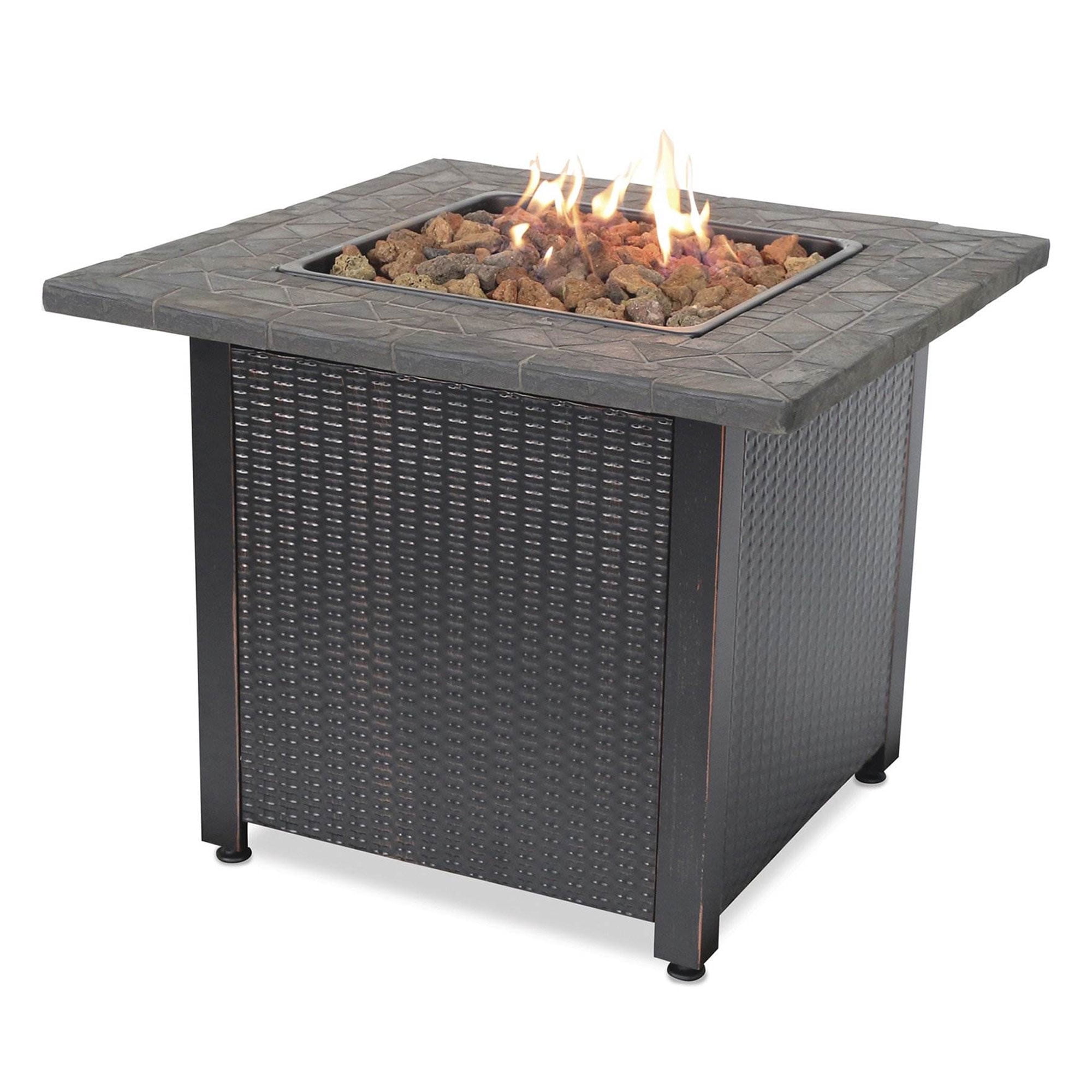 Endless Summer Outdoor LP Gas Fire Pit with Lava Rocks and Protective Cover (Black, 30 x 30 x 24 in) x3vdf
