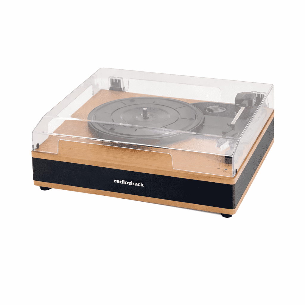 RadioShack Retro Bluetooth Turntable with 3-Speed Vinyl Playback and Built-In Speakers (Clear, 12 in) 5z44r