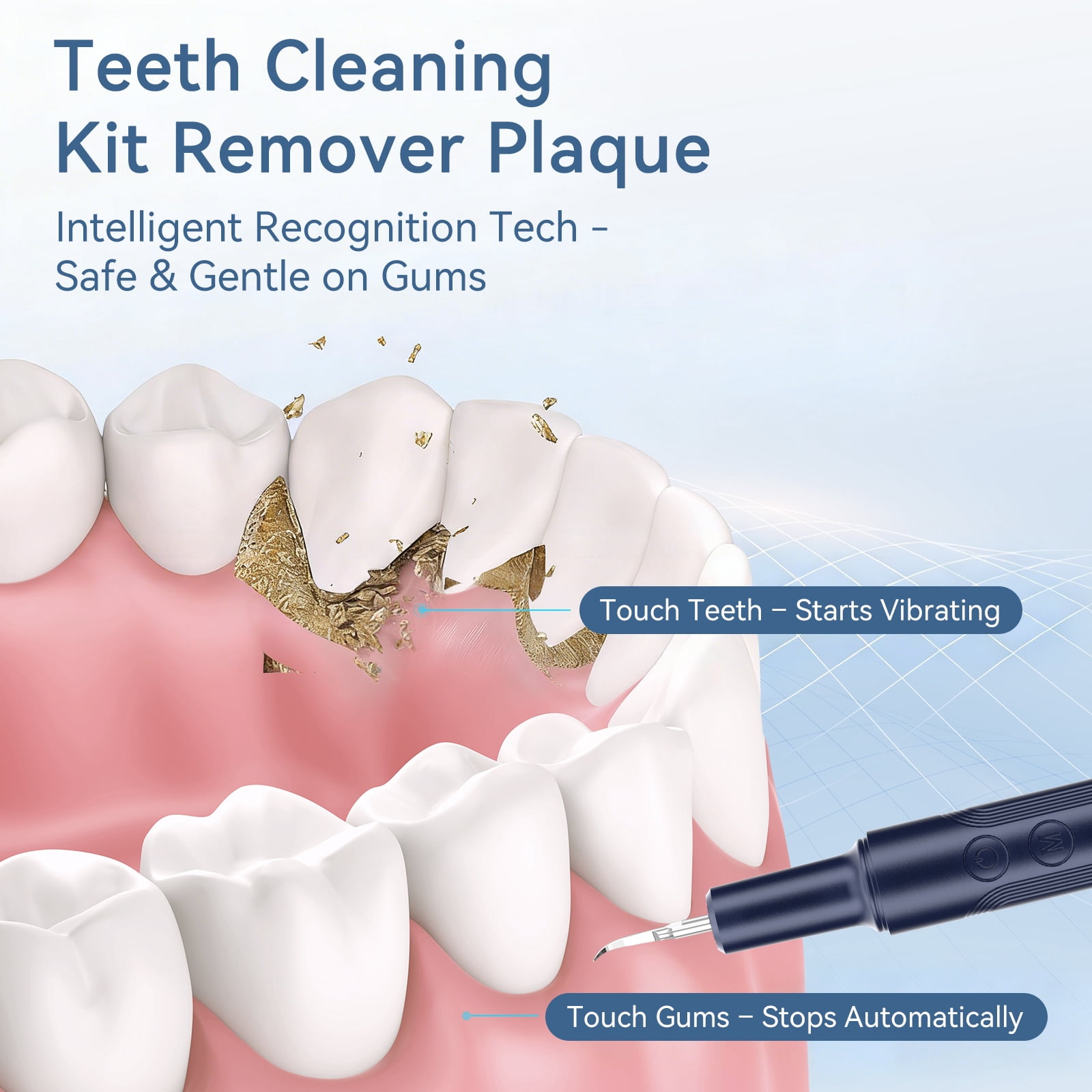 Hulmay Electric Plaque Remover for Teeth, Tartar Cleaner with LED Light and 5 Cleaning Modes (Blue, 1 Kit) x2uyk