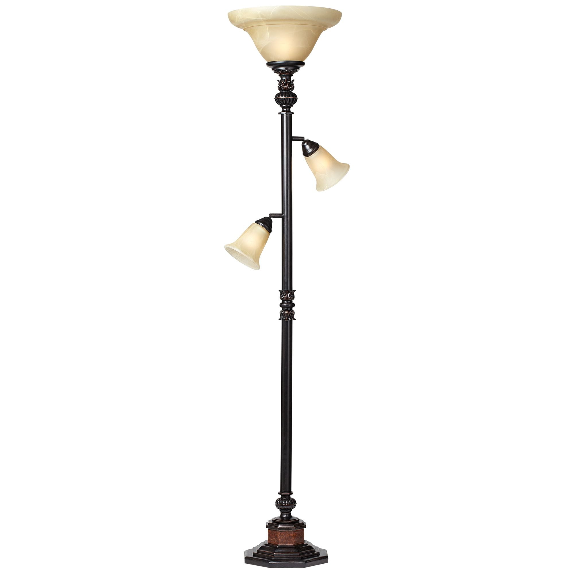 Kathy Ireland Sonnett Vintage Rustic Torchiere Floor Lamp with Side Lights (Bronze, 72 in) 3cx36