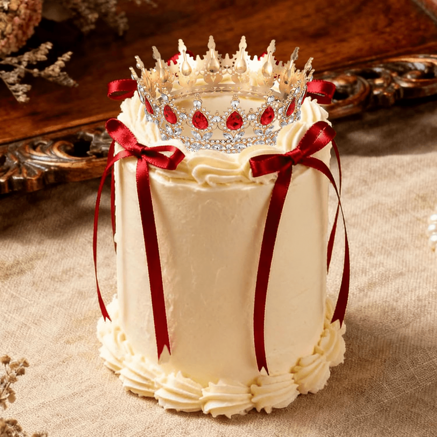 BACH AND BOUJEE Crown Cake Topper Set for Birthday Wedding Party (Red, 19-Piece) m0xhw