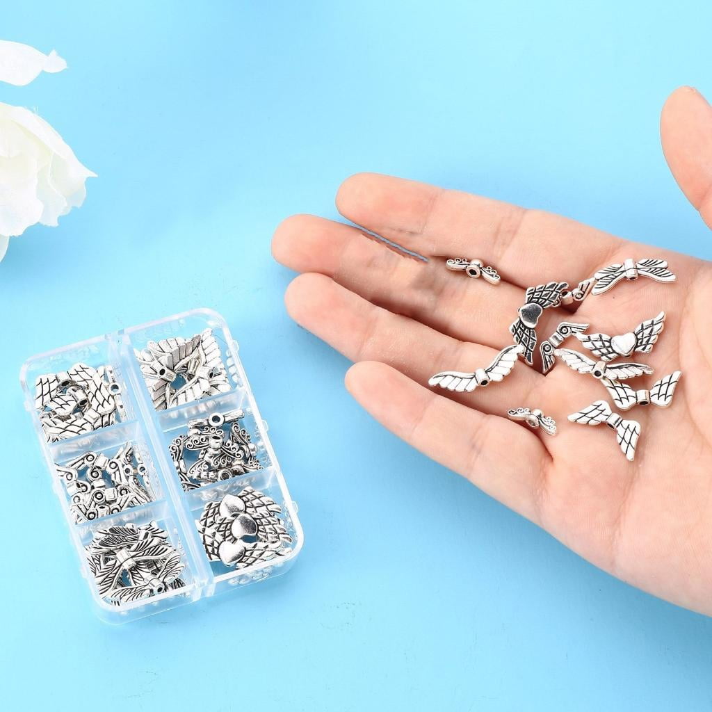 Osdhezcn Angel Wing Beads for Jewelry Making Antique Silver DIY Craft Findings (Silver, 160 Pieces) zuugl