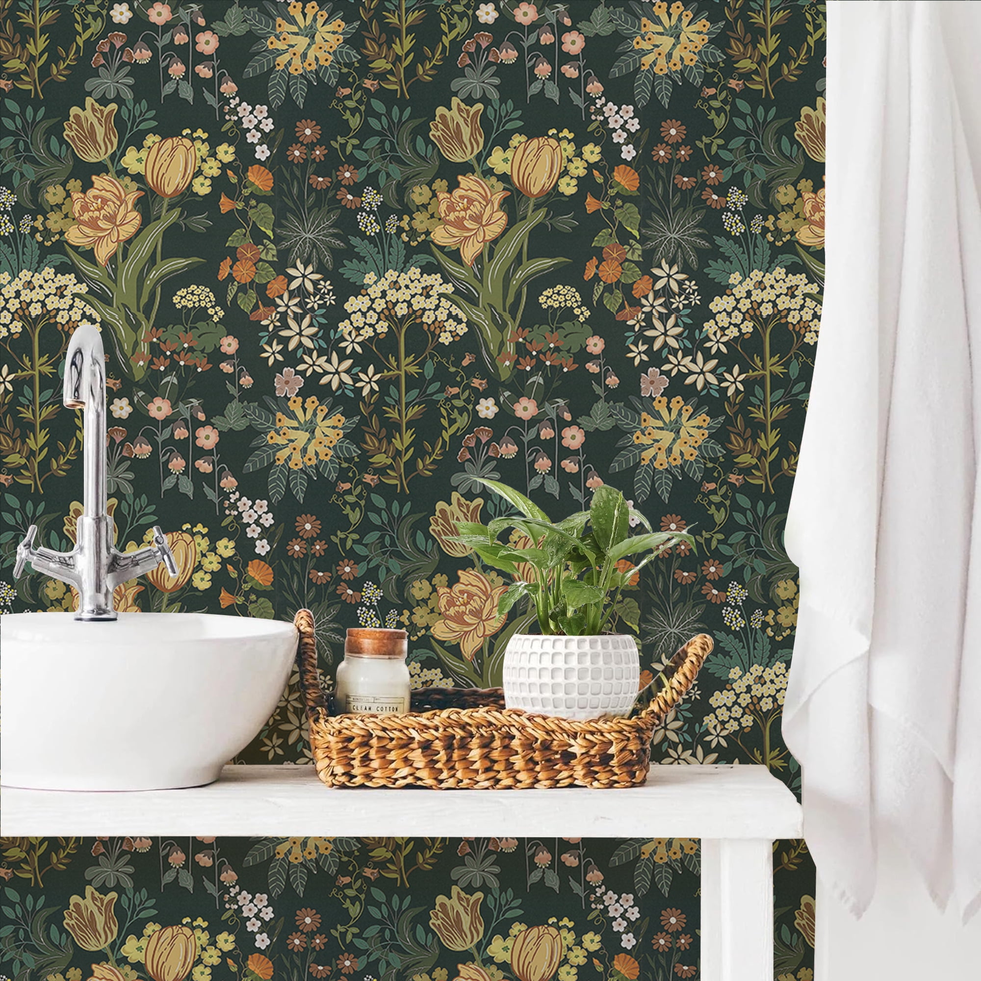 Abyssaly Floral Peel and Stick Wallpaper, Removable Vintage Wall Decor (Green, 17.7-in x 118-in) fg2uc