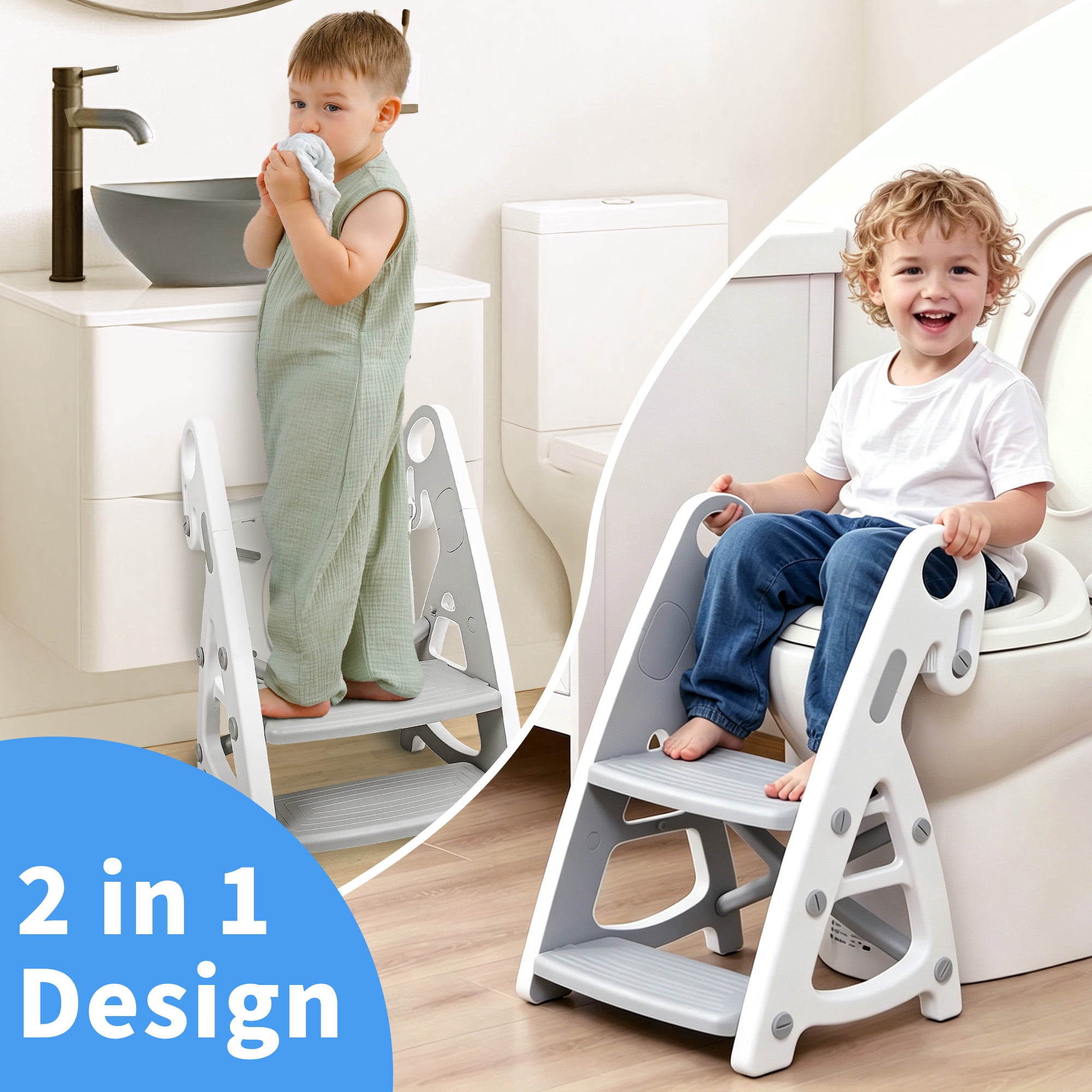 Primlect Potty Training Toilet Seat with Step Stool Ladder, Adjustable Height (Gray, 1 Pack) jqweb