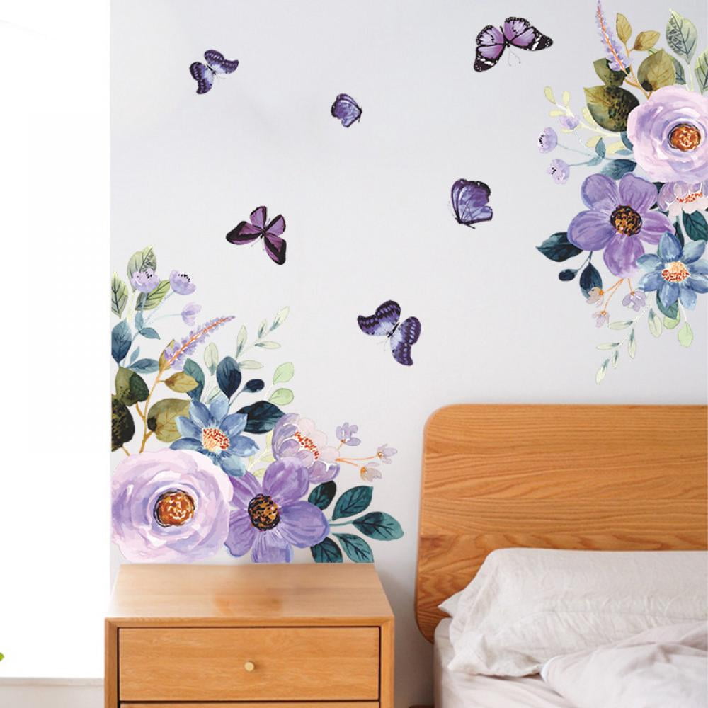 Jlong Purple Butterfly and Floral Wall Decals Peel and Stick Mural Art Decor (1 Set) xuli2