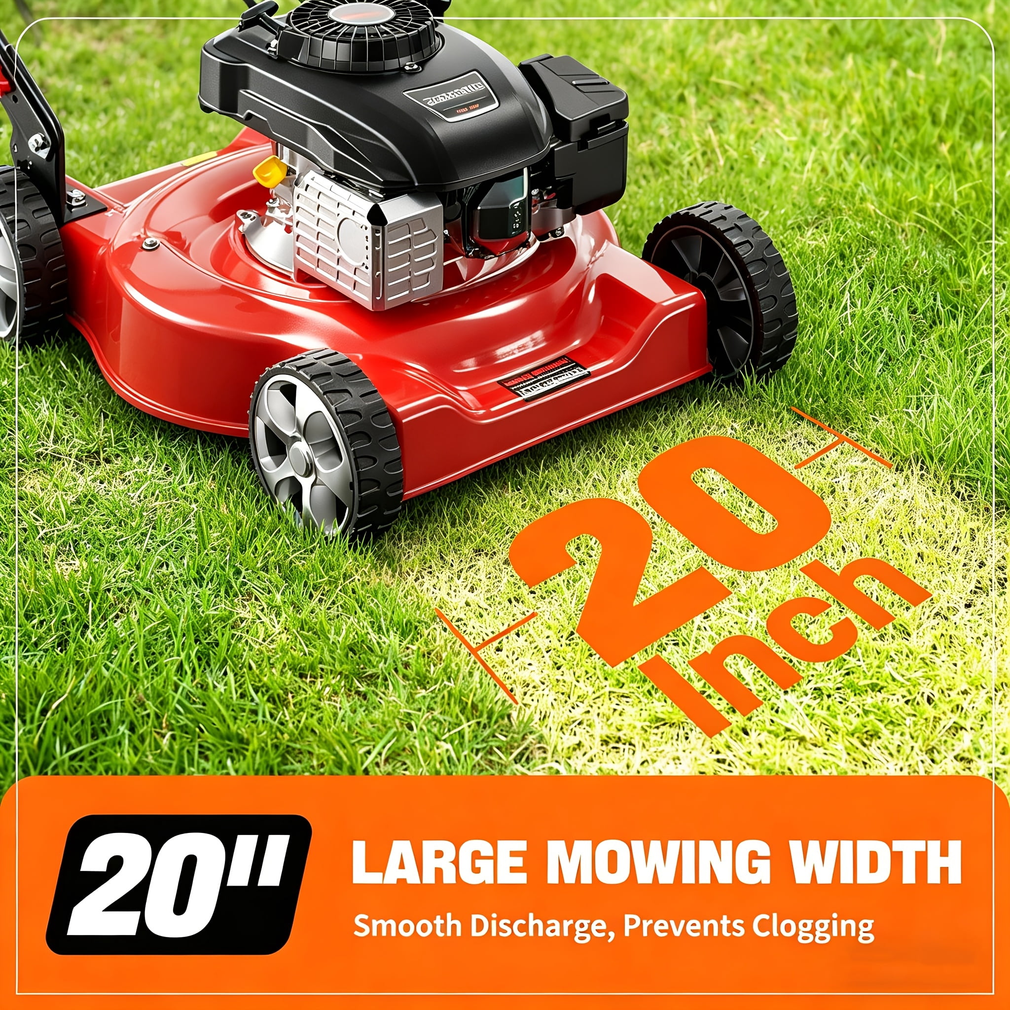 EAYSG 20-Inch 144cc 4-Cycle Gas Walk-Behind Push Lawn Mower (2-in-1 Mulching & Side Discharge, Black) c9lix