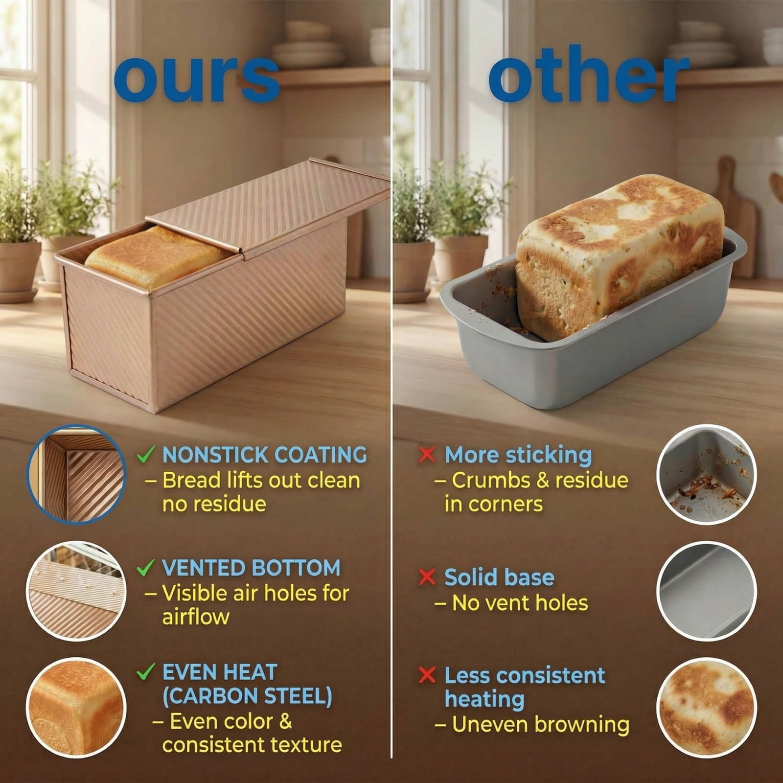 LYLHZRMDGC Pullman Bread Loaf Pan with Lid (Gold, 2.2 lb) hkb8p