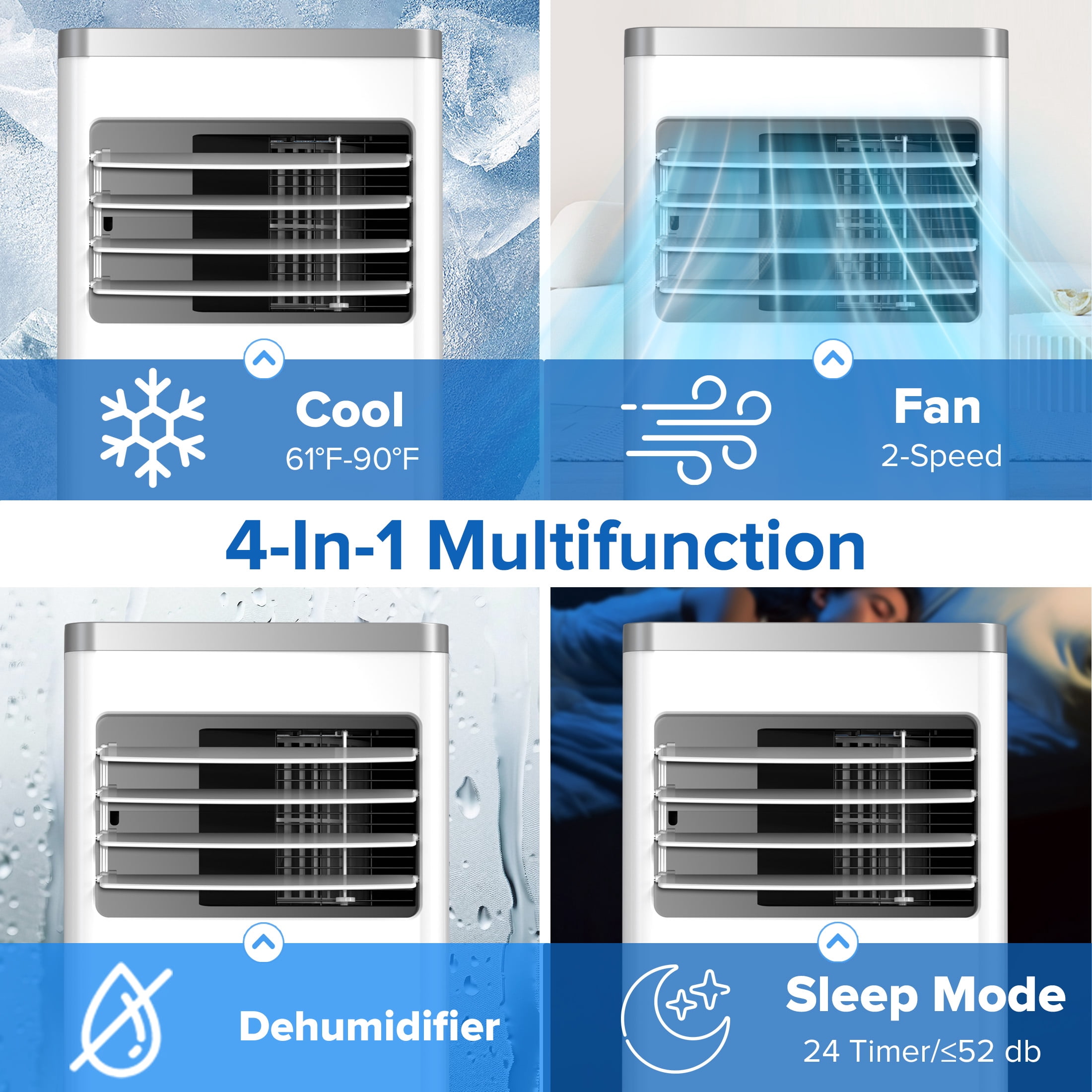 KissAir Portable Air Conditioner, 4-in-1 Quiet Cooling Unit with Dehumidifier, Fan, and Sleep Mode (8,000 BTU, 350 Sq. Ft) 6cagl