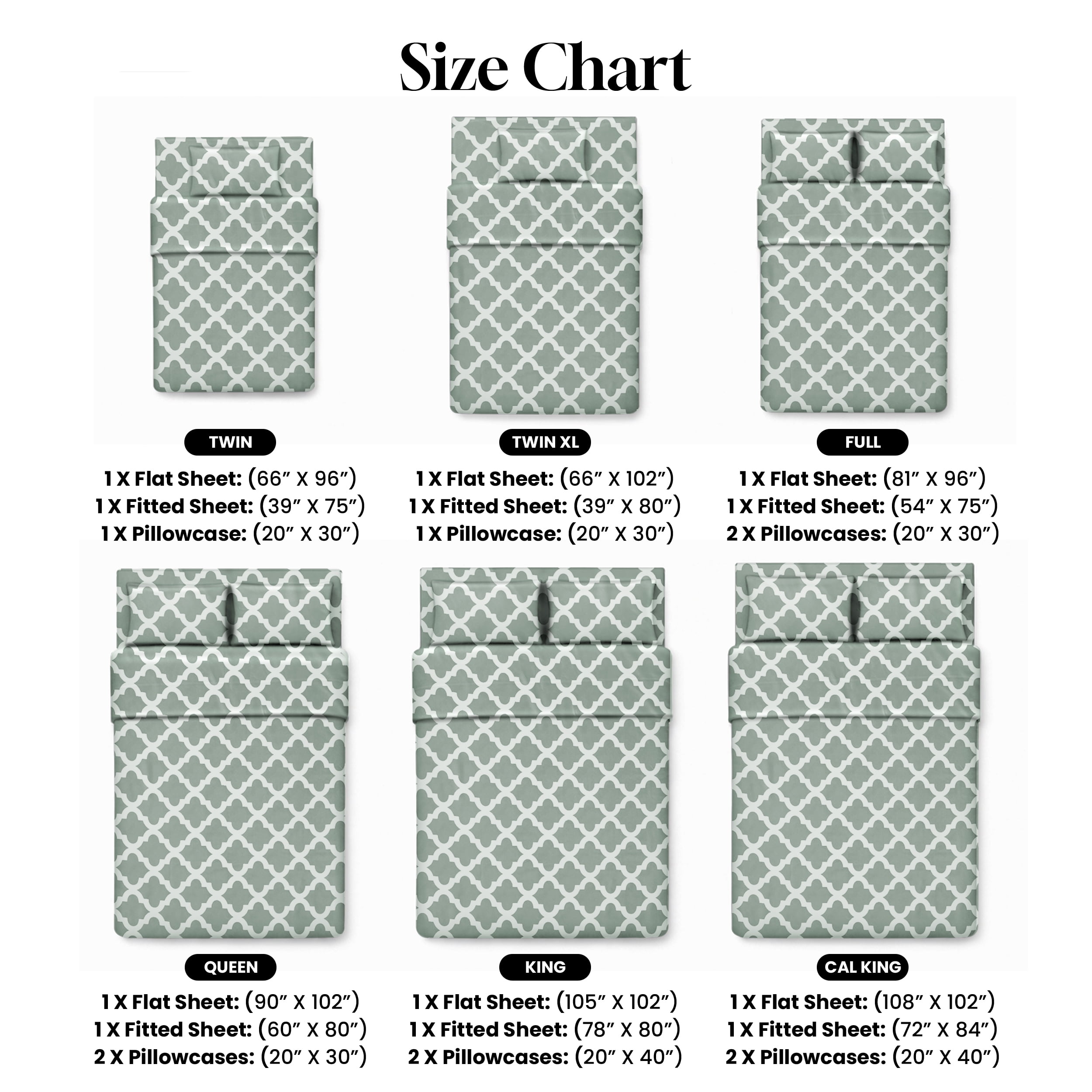 Lux Decor Collection Queen Bed Sheet Set (4-Piece, Quatrefoil Pattern, Grey) aabee