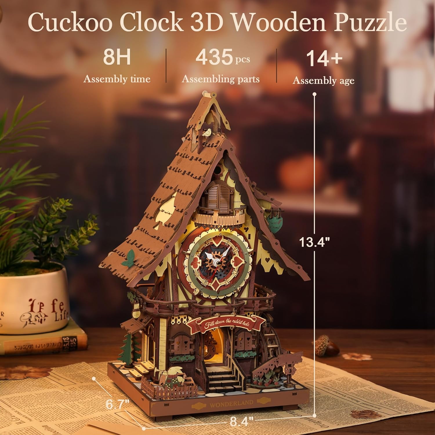 ROKR Cuckoo Clock Mechanical 3D Wooden Puzzle (Colorful, 12 in x 8 in) rq06t