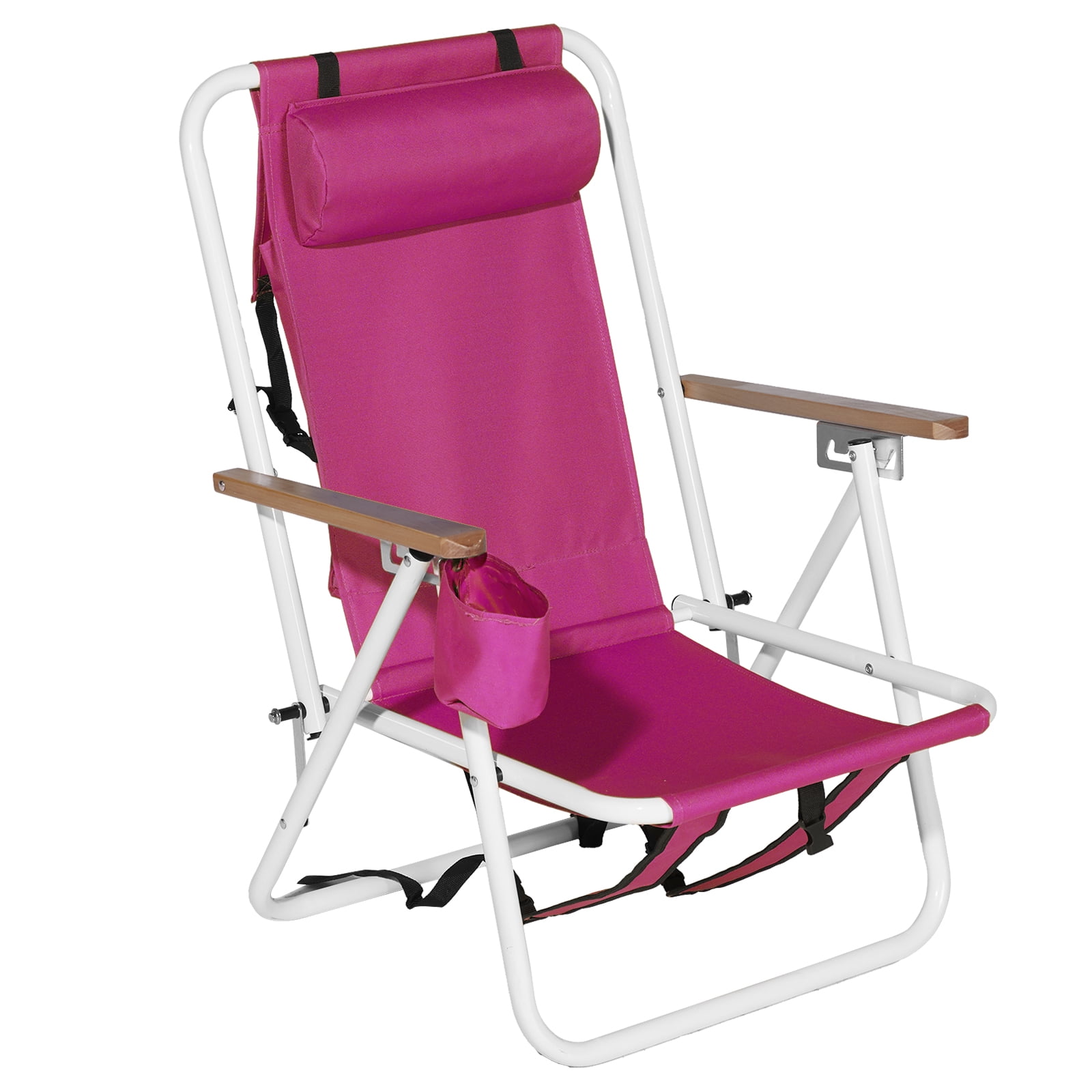 SUREGO Folding Beach Chair with Adjustable Headrest and 4-Position Recline (Pink, 1 Pack) z3lid