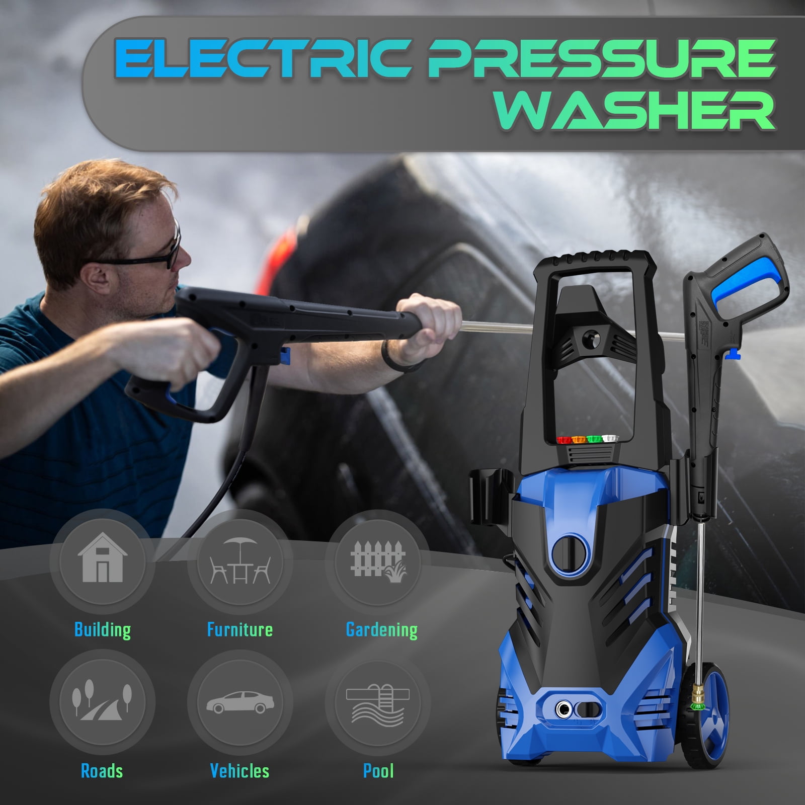HONDMIN Electric Pressure Washer 4200PSI 2.5GPM High-Pressure Power Cleaner with Foam Cannon (25 ft Hose) bh0mc