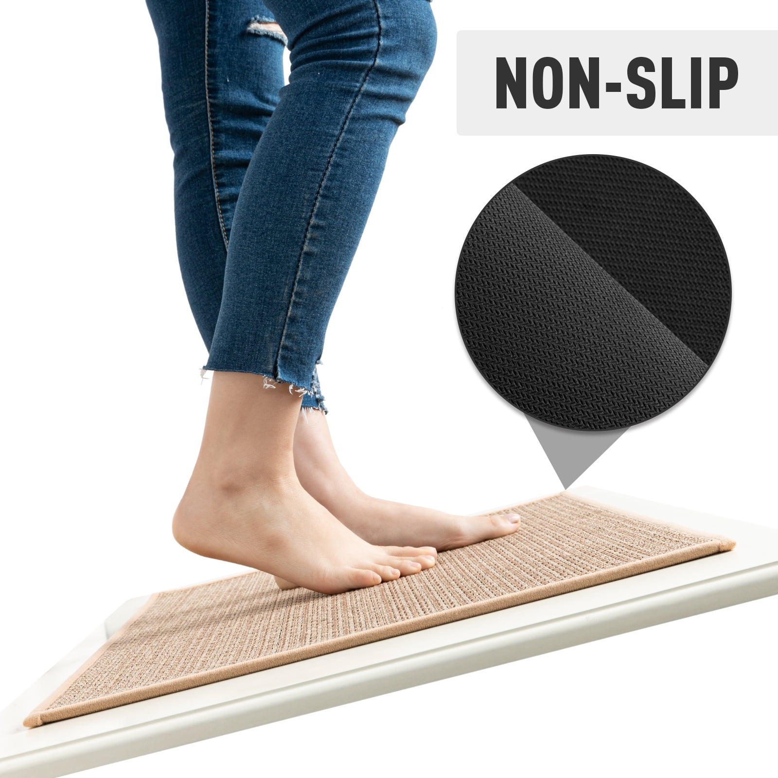 VUNATE Non-Slip Kitchen Floor Mat, Absorbent Washable Runner Rug for Sink Area (Beige, 20 in x 32 in) o00sp