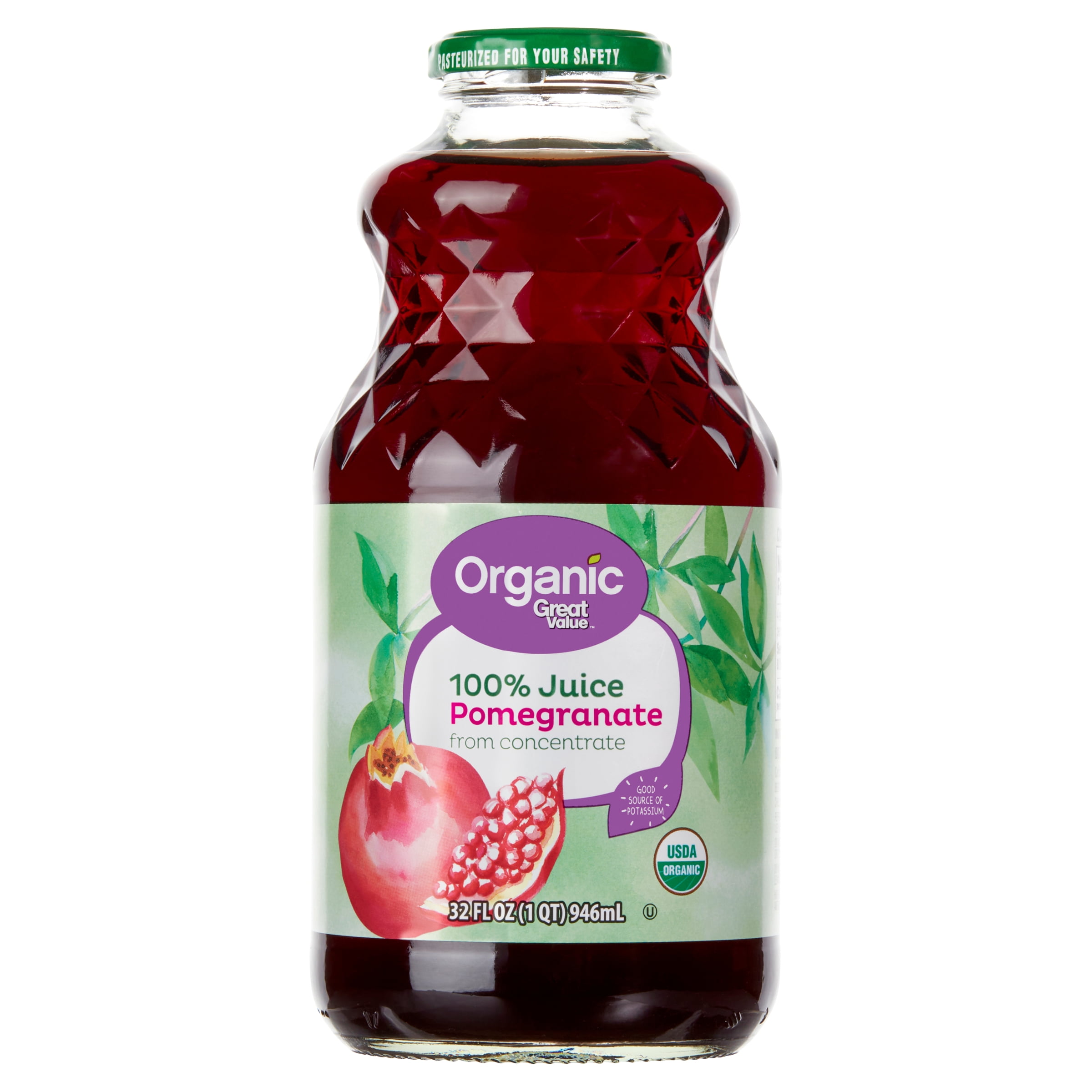 Great Value Organic Pomegranate Juice (100% Pure Juice, Non-GMO) 32 fl oz 3271h