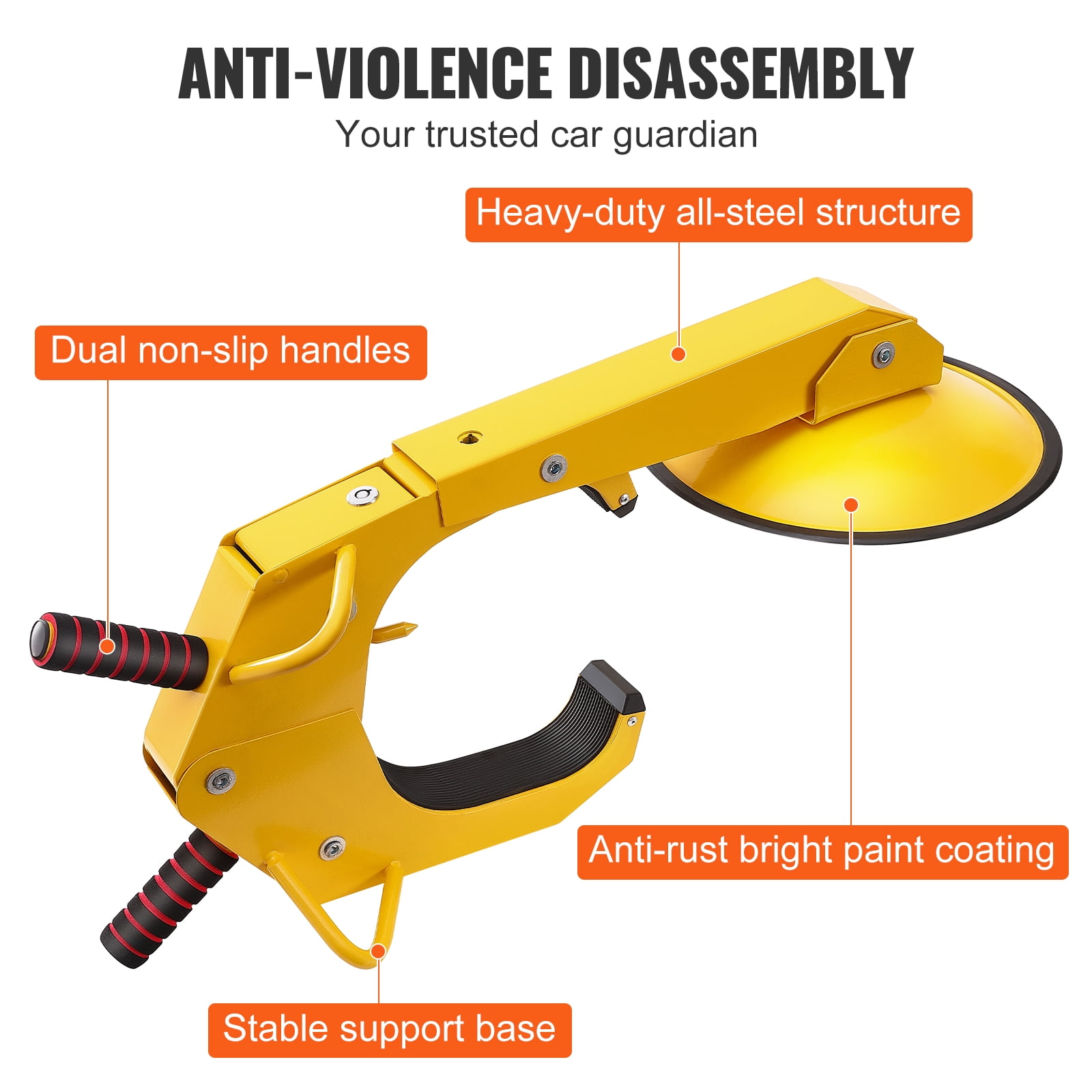 VEVOR Heavy-Duty Anti-Theft Wheel Lock Clamp (Yellow, 2-Pack, Fits 6.3 in to 15 in Tire Width) 8c4mg - Image 5