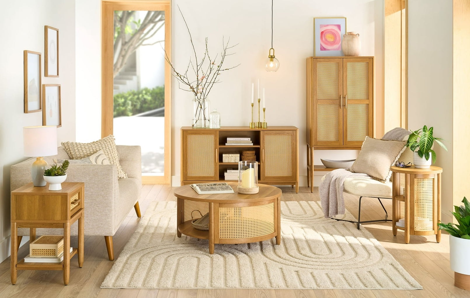 Better Homes & Gardens Springwood Cane TV Stand with Rattan Doors (Light Honey, 57.01 in L x 18.03 in W x 31.02 in H) ozi7a