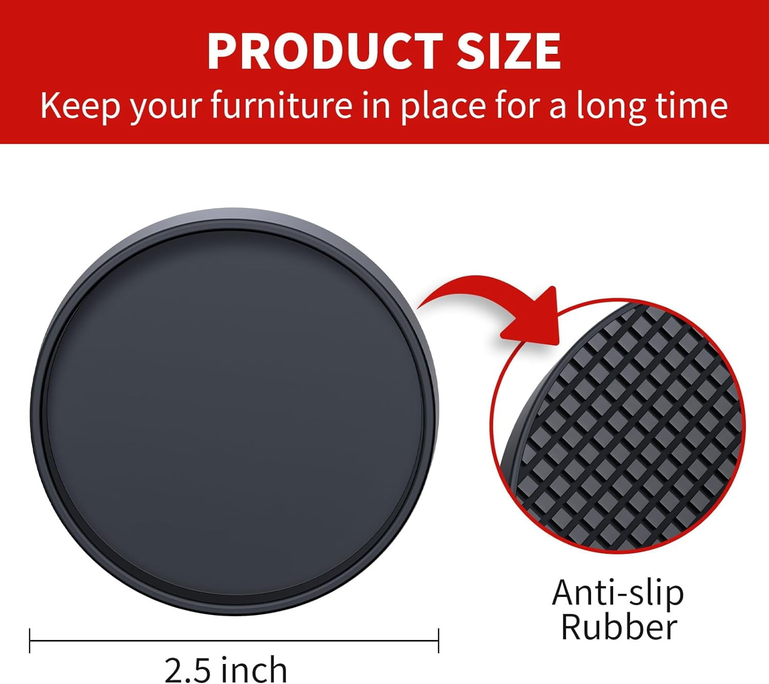 Ezprotekt Non-Slip Furniture Coasters for Hardwood Floors, Heavy-Duty Rubber Floor Protectors for Bed and Couch (Black, 2.5 in, 8 Pack) 7d0ev