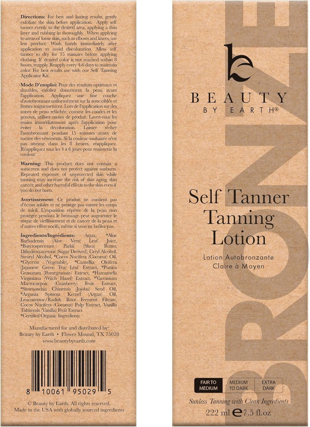 Beauty by Earth Self Tanner Lotion with Application Kit (Natural Sunless Tanning, 7.5 fl oz) c6zwb