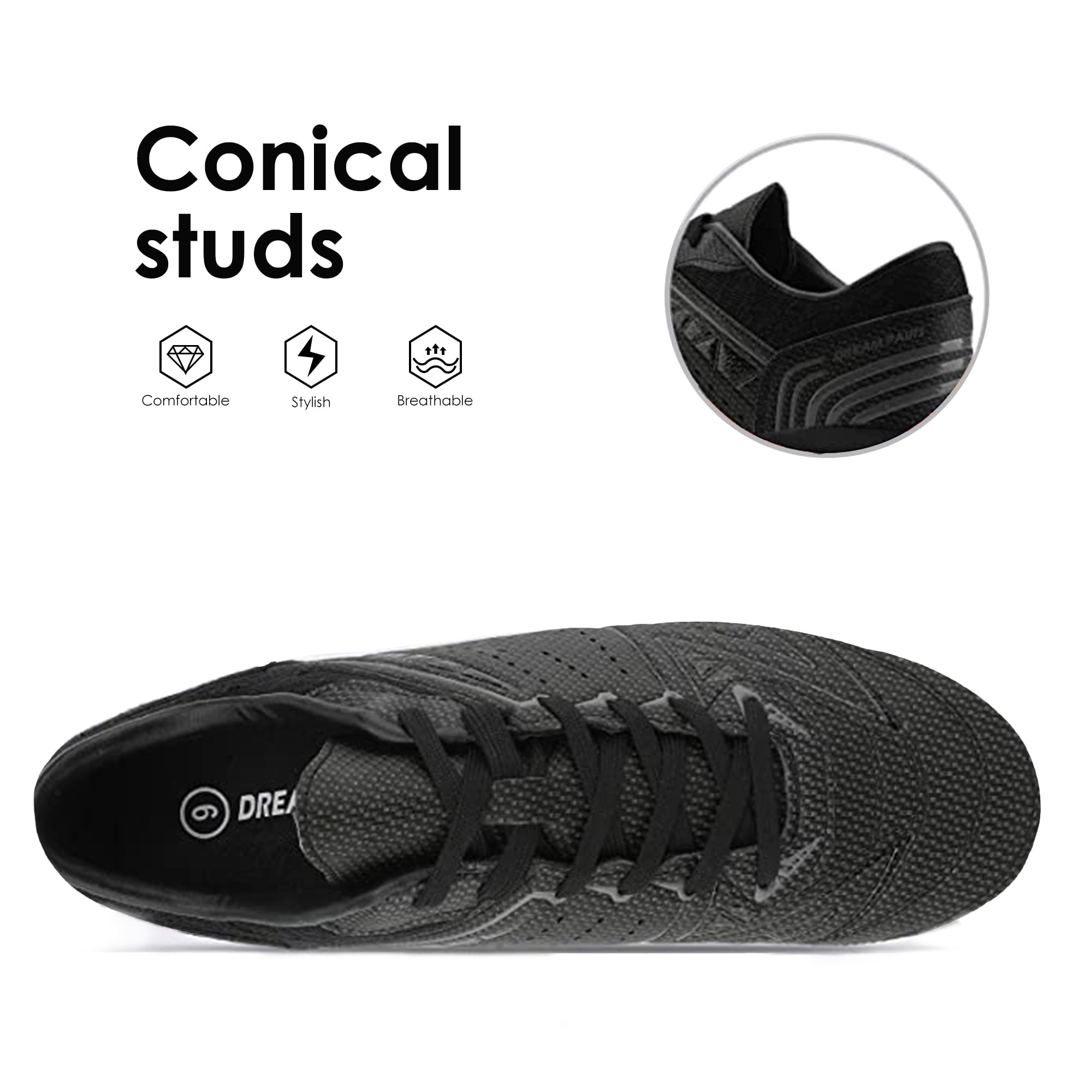 Burudani Men Athletic Soccer Cleats Lightweight Outdoor Football Shoes (Black, 10 US) kkub1