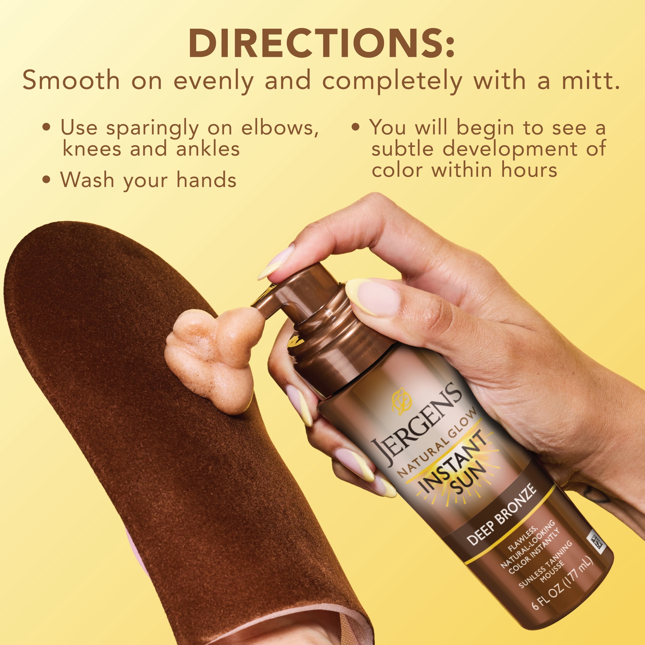 Jergens Natural Glow Instant Sun Sunless Tanning Mousse, Streak-Free Self Tanner for Deep Bronze Tan (Deep Bronze, 6 fl oz) kx51w