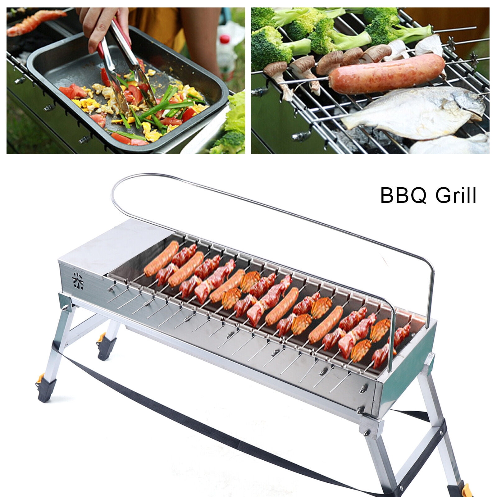 KONKENIE Foldable Electric BBQ Grill Stainless Steel Portable Outdoor Camping Barbecue Machine (Silver, 27 in x 9.5 in x 4.7 in) y1jlm