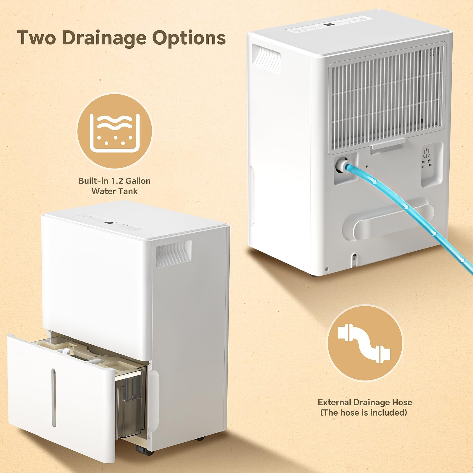 KISSAIR Home Dehumidifier for Basements and Large Rooms, 3000 Sq. Ft Coverage with Auto-Drain Hose and Timer (White, 22 Pint) uebzc